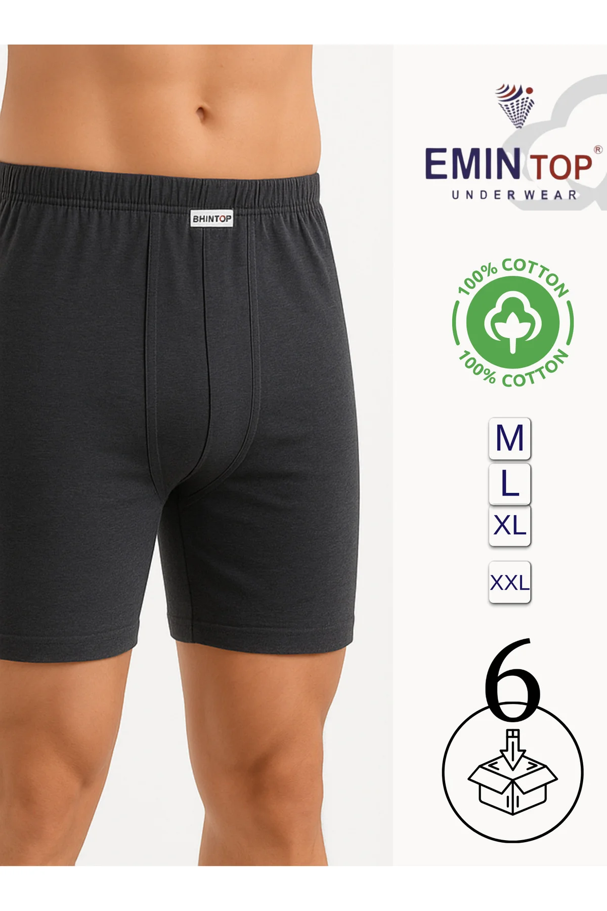 ERKEK BOXER SHORT 6'LI - ANTRASİT BOXER ŞORT