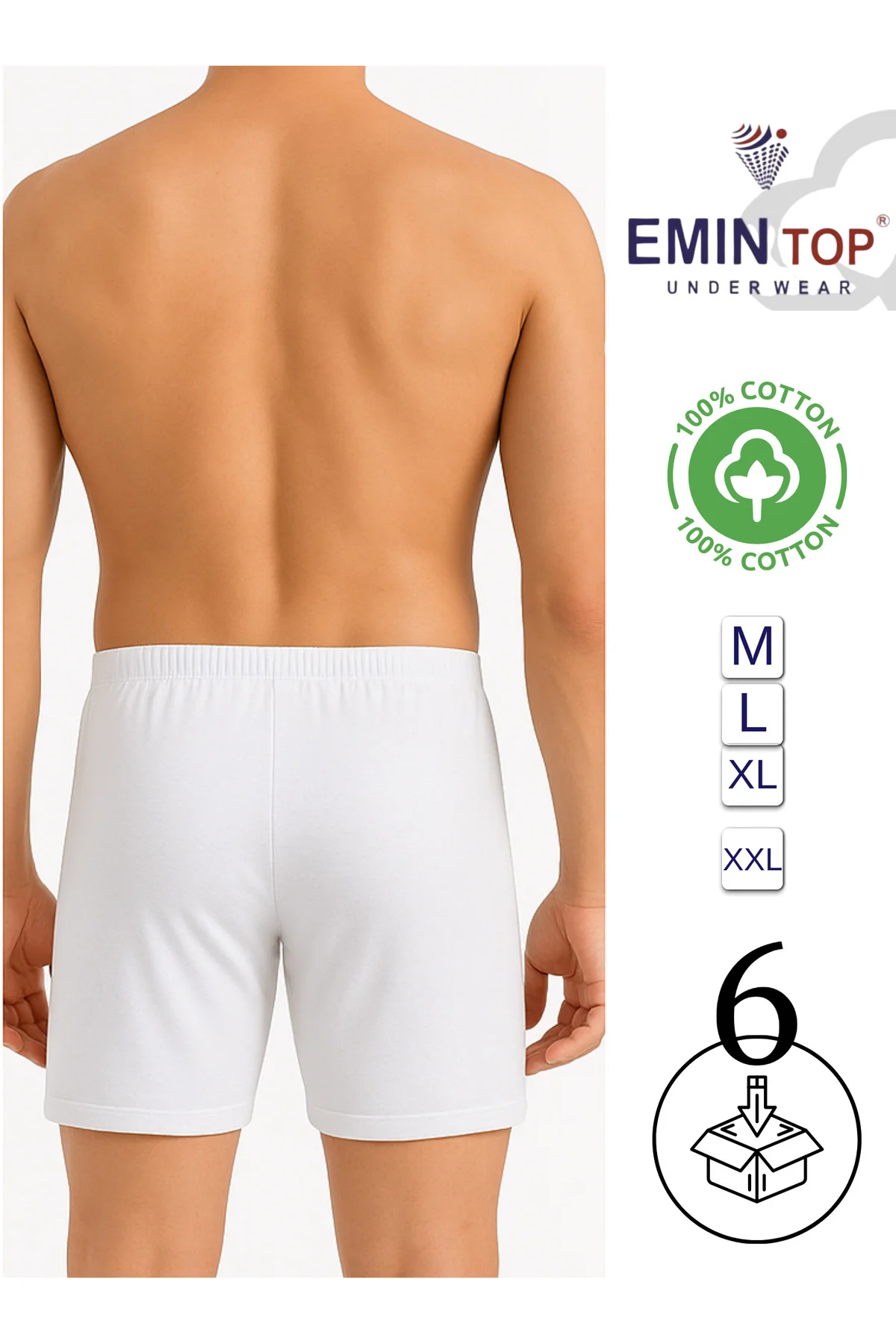 ERKEK BOXER SHORT 6'LI - BEYAZ BOXER ŞORT