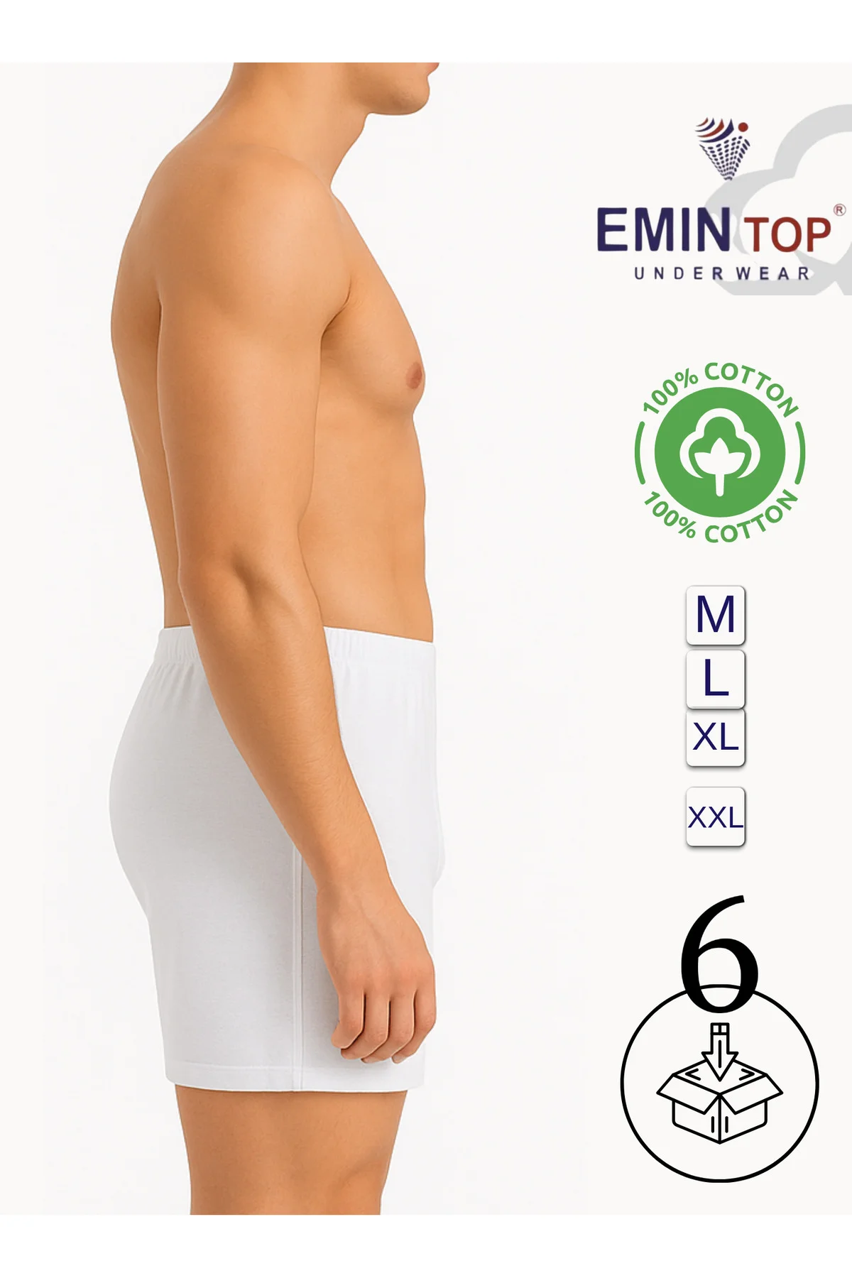 ERKEK BOXER SHORT 6'LI - BEYAZ BOXER ŞORT