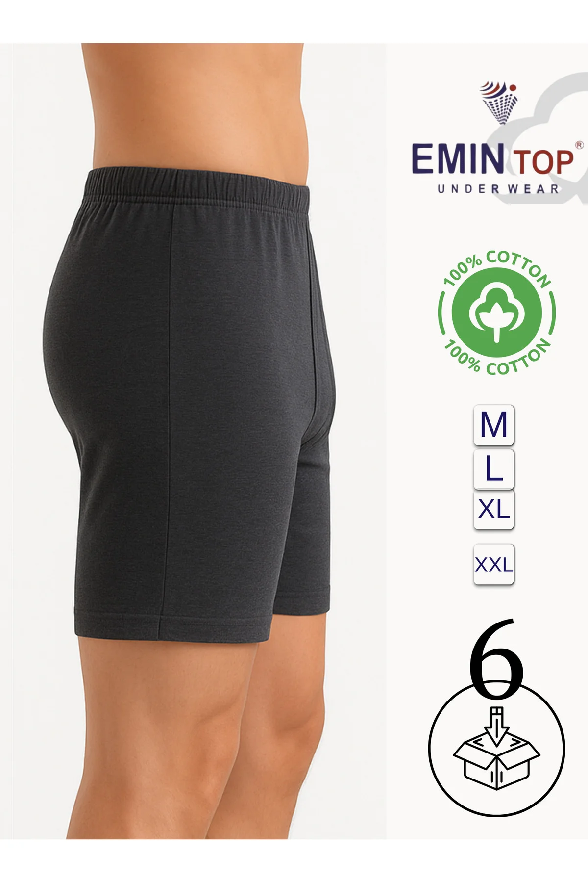 ERKEK BOXER SHORT 6'LI - ANTRASİT BOXER ŞORT