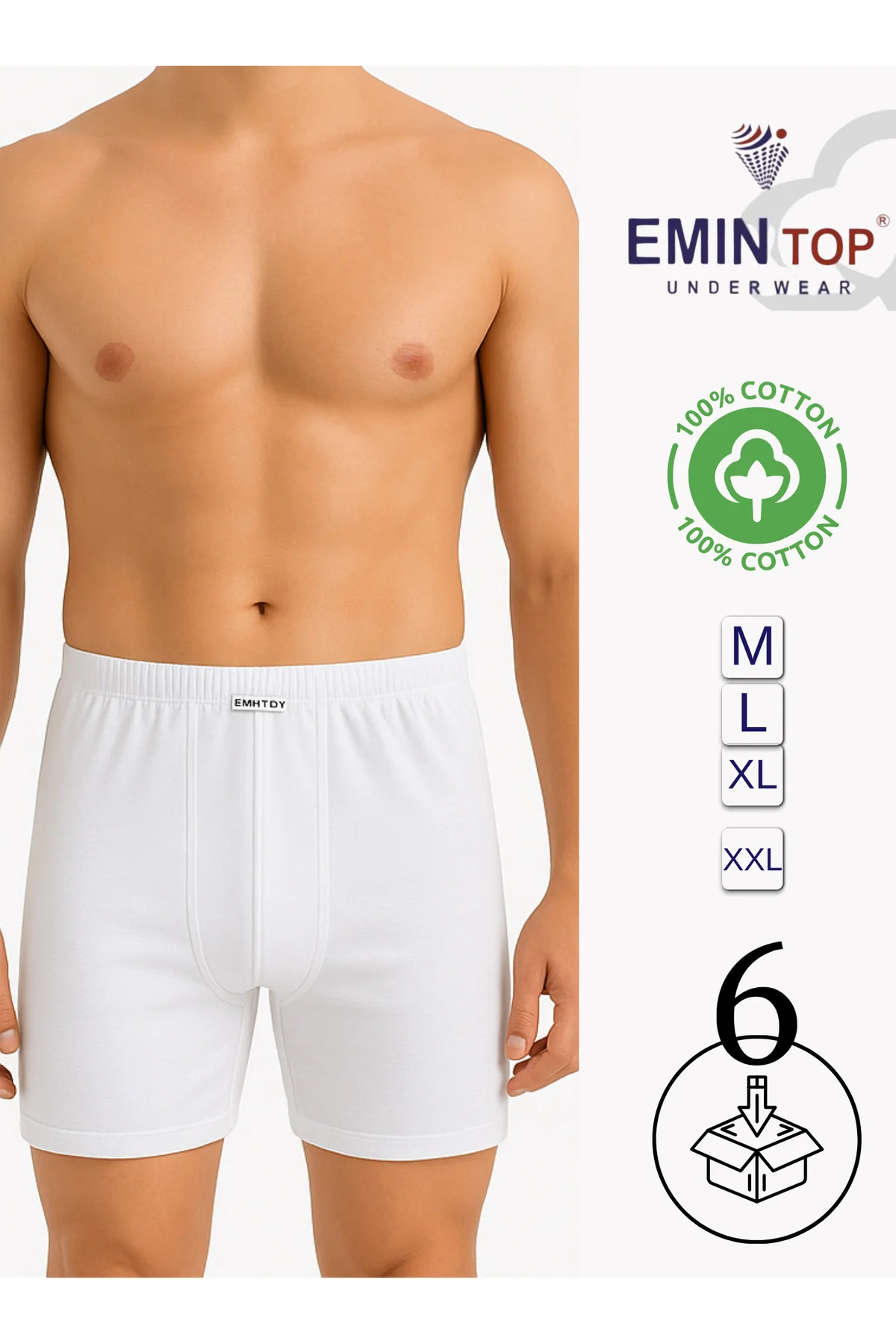ERKEK BOXER SHORT 6'LI - BEYAZ BOXER ŞORT