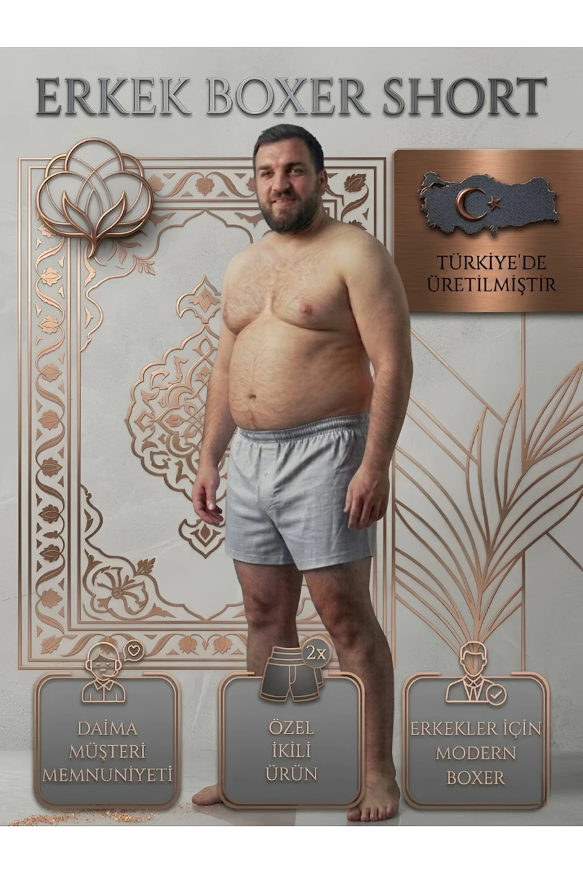 Erkek Boxer Şort Açık Gri %100 Pamuk Esnek Bel Lastikli Rahat Kal Erkek Boxer Şort Açık Gri %100 Pamuk Esnek Bel Lastikli Rahat Kal
