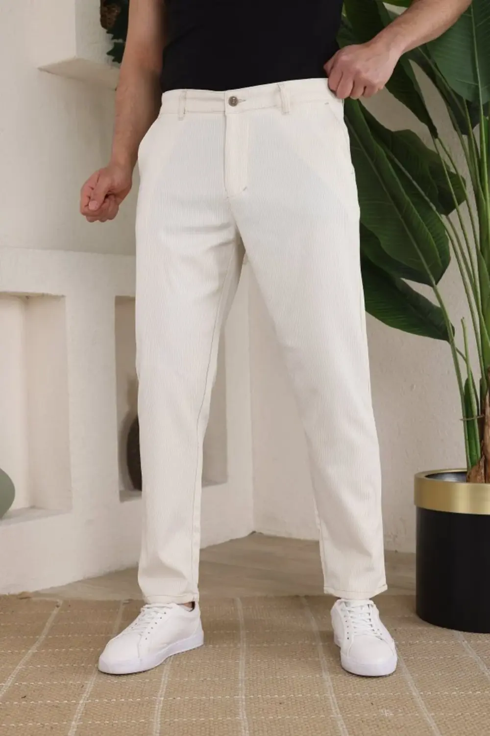 Erkek Casual Slim Fit Cord Desenli Kumaş Pantolon