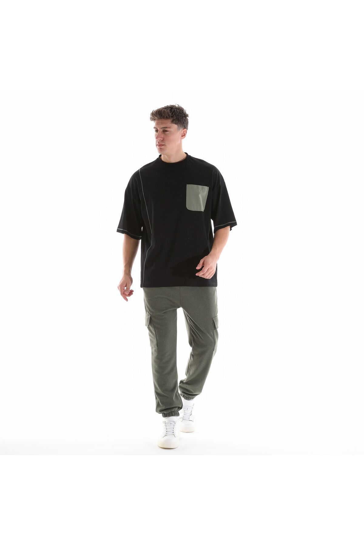 Defys Erkek Bisiklet Yaka Kisa Kollu Oversize Fit Cep Detayli Tişört Si