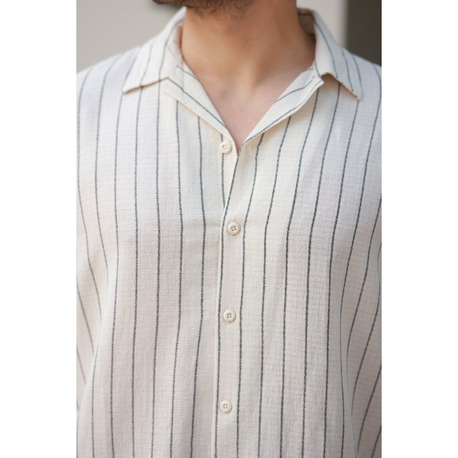 Erkek çizgili Lucky Life Keten Gömlek