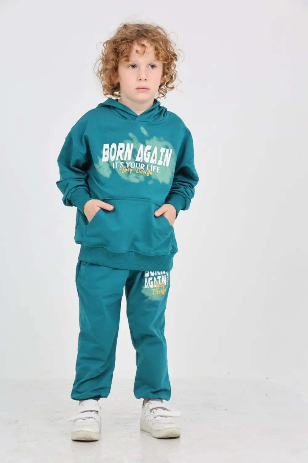 Erkek Çocuk 2'li Takım Baskılı Kapüşonlu Sweatshirt & Beli Paçası