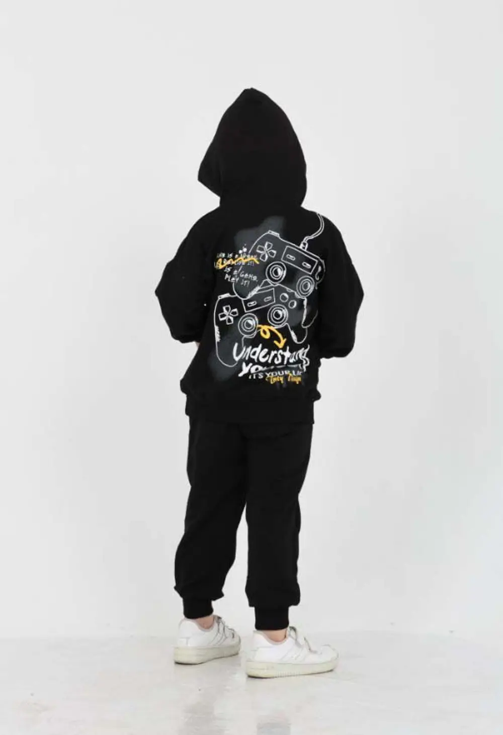 Erkek Çocuk 2'li Takım Baskılı Kapüşonlu Sweatshirt & Beli Paçası