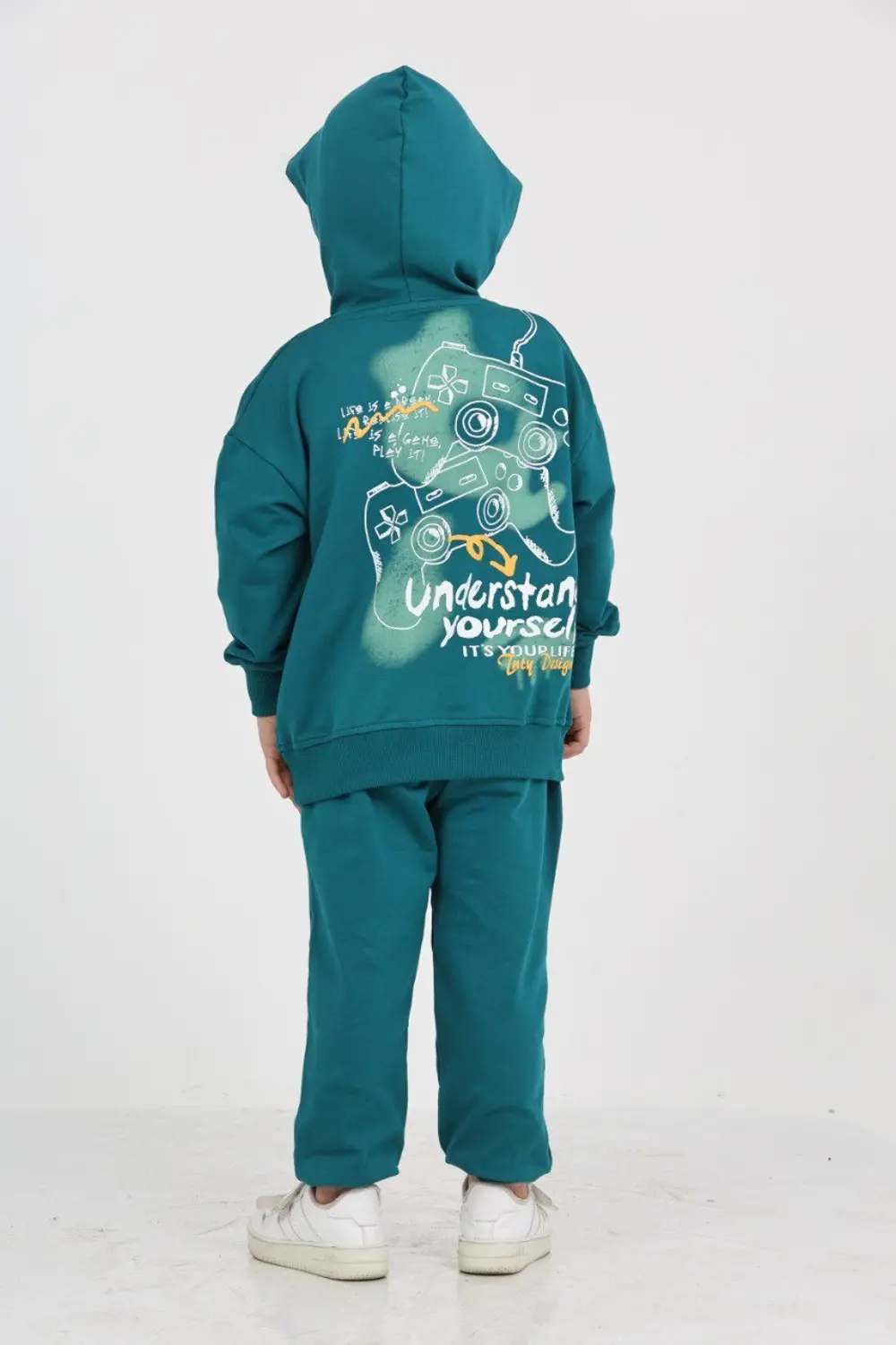 Erkek Çocuk 2'li Takım Baskılı Kapüşonlu Sweatshirt & Beli Paçası