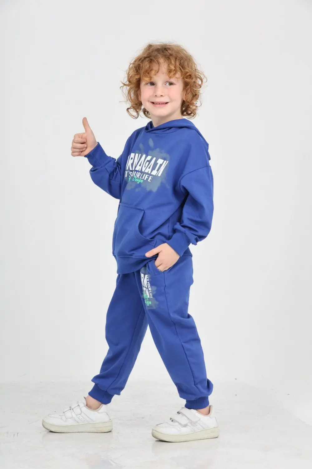 Erkek Çocuk 2'li Takım Baskılı Kapüşonlu Sweatshirt & Beli Paçası