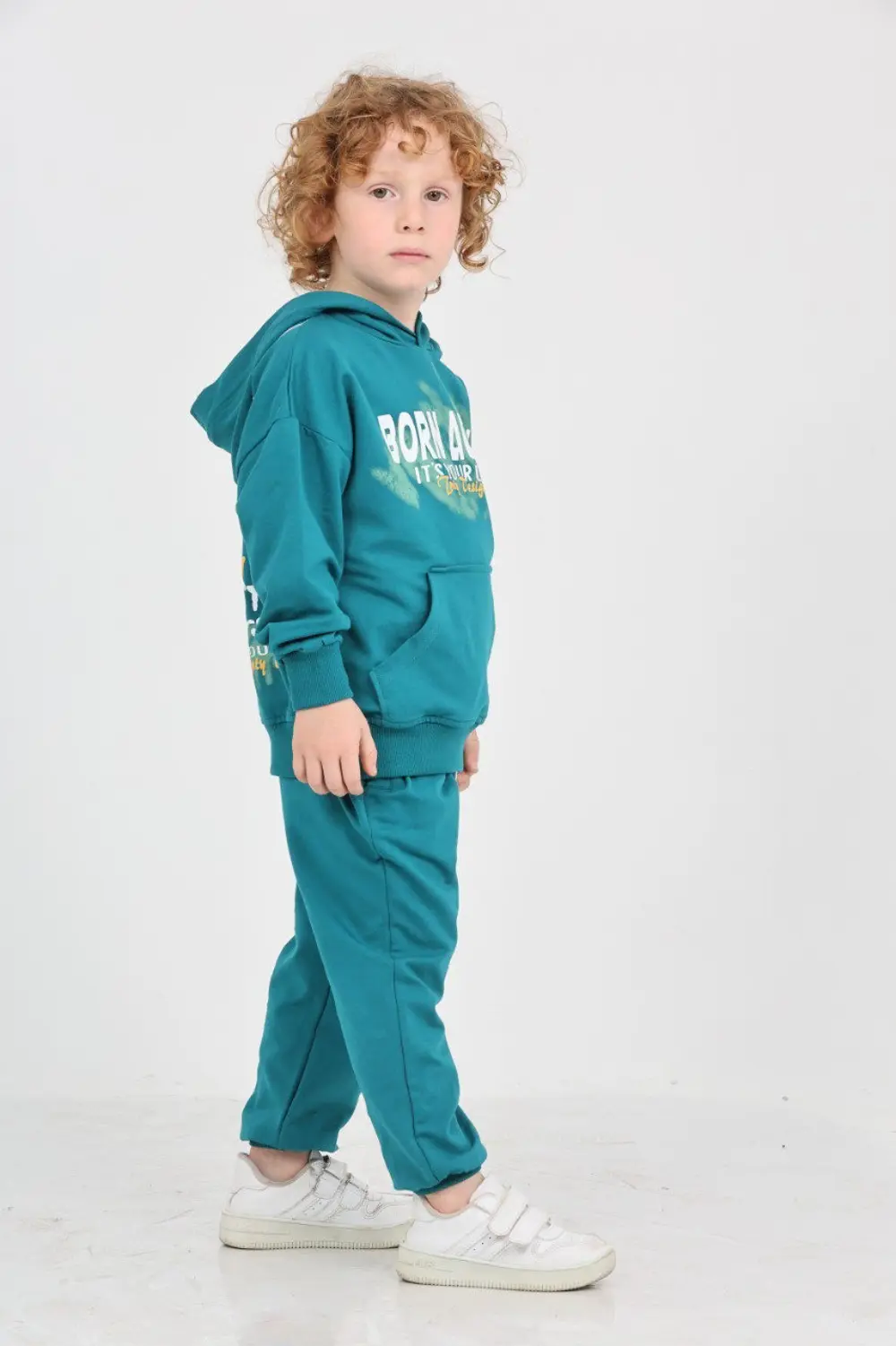 Erkek Çocuk 2'li Takım Baskılı Kapüşonlu Sweatshirt & Beli Paçası