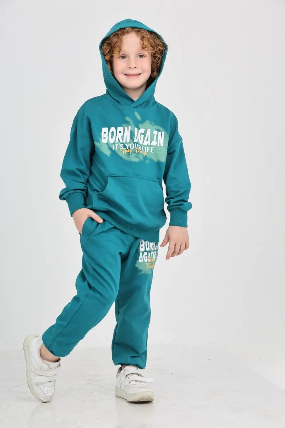 Erkek Çocuk 2'li Takım Baskılı Kapüşonlu Sweatshirt & Beli Paçası