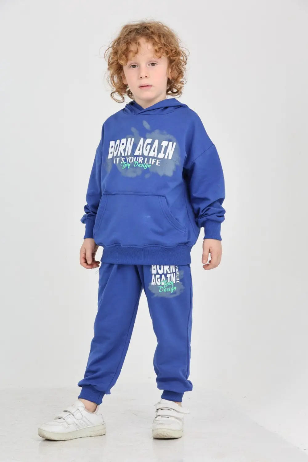 Erkek Çocuk 2'li Takım Baskılı Kapüşonlu Sweatshirt & Beli Paçası