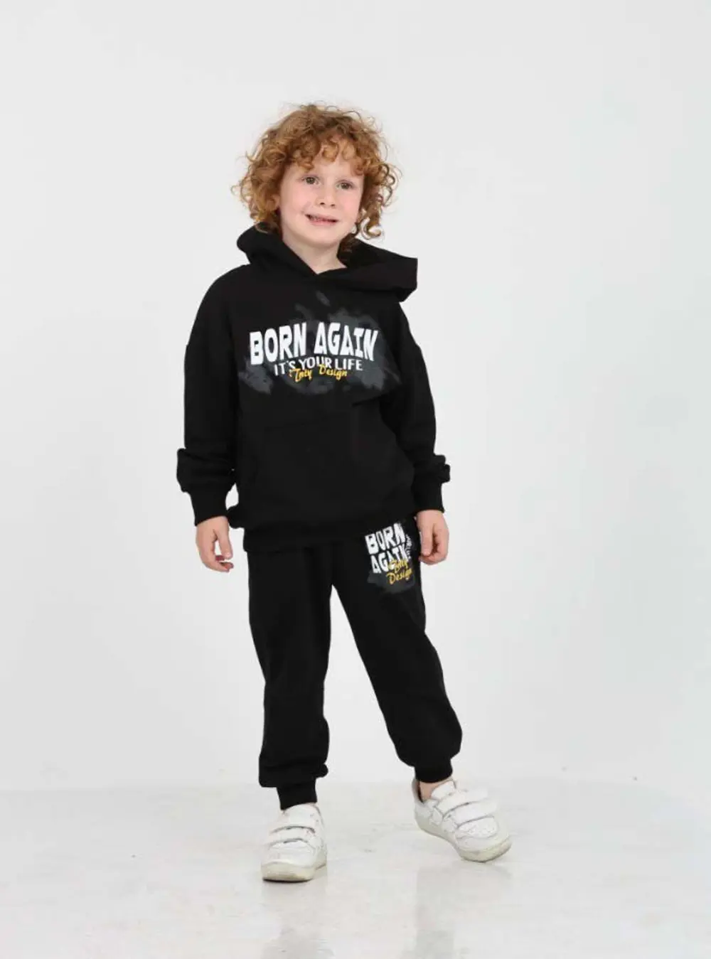 Erkek Çocuk 2'li Takım Baskılı Kapüşonlu Sweatshirt & Beli Paçası
