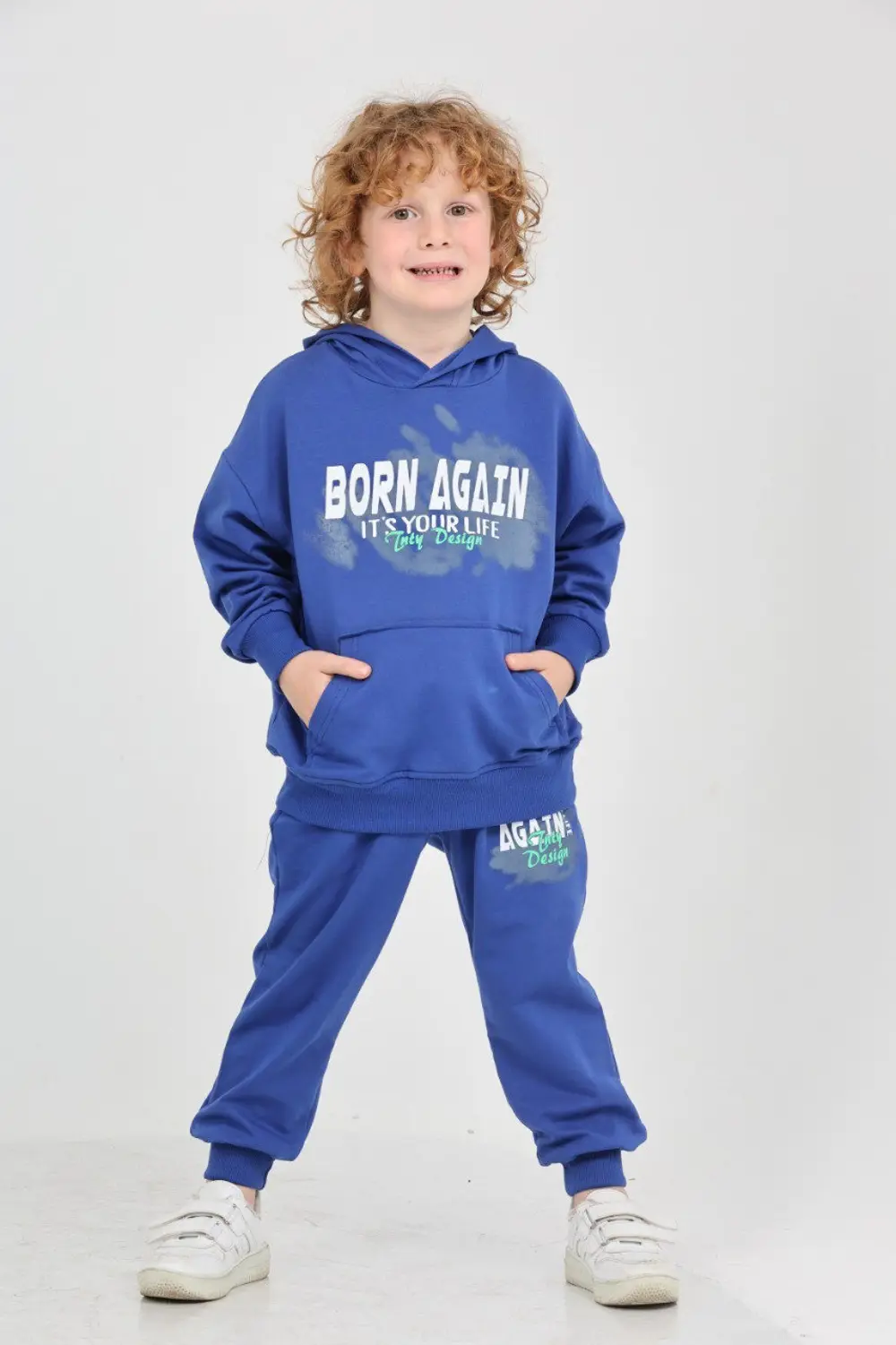 Erkek Çocuk 2'li Takım Baskılı Kapüşonlu Sweatshirt & Beli Paçası
