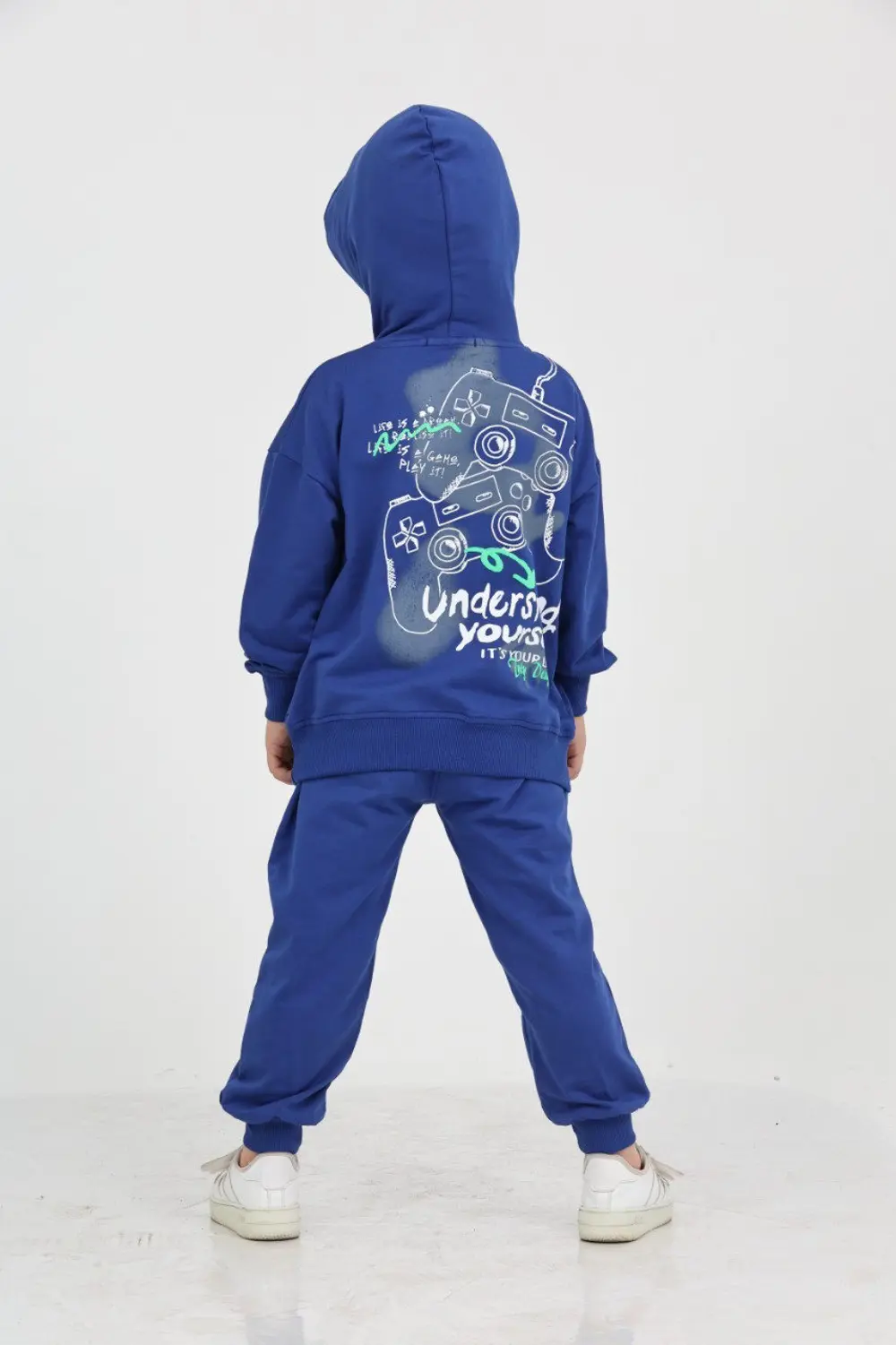 Erkek Çocuk 2'li Takım Baskılı Kapüşonlu Sweatshirt & Beli Paçası