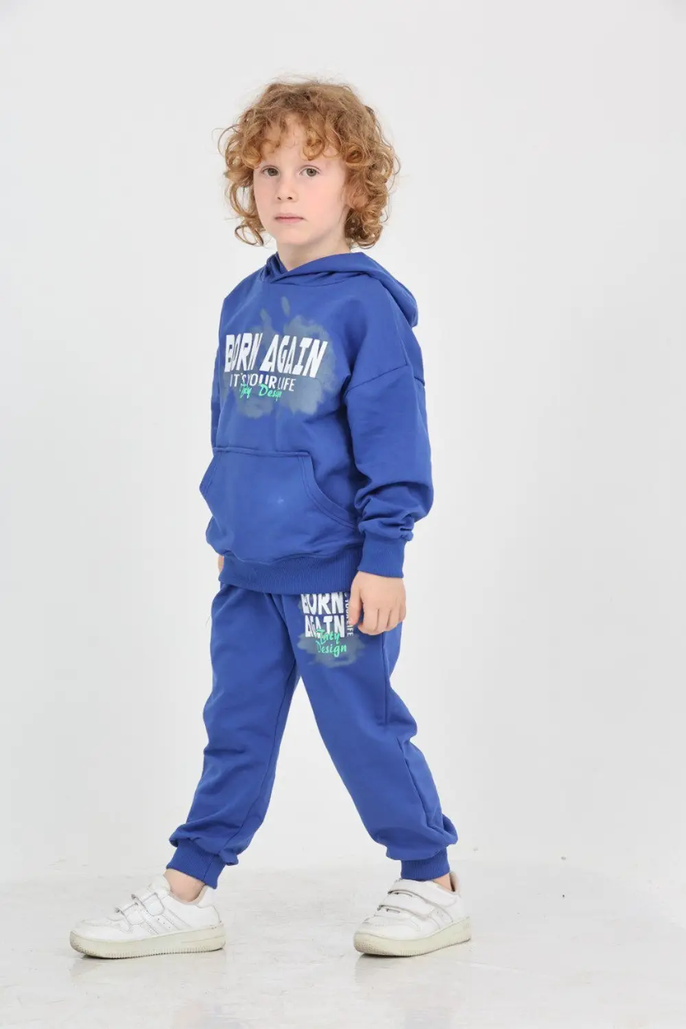 Erkek Çocuk 2'li Takım Baskılı Kapüşonlu Sweatshirt & Beli Paçası