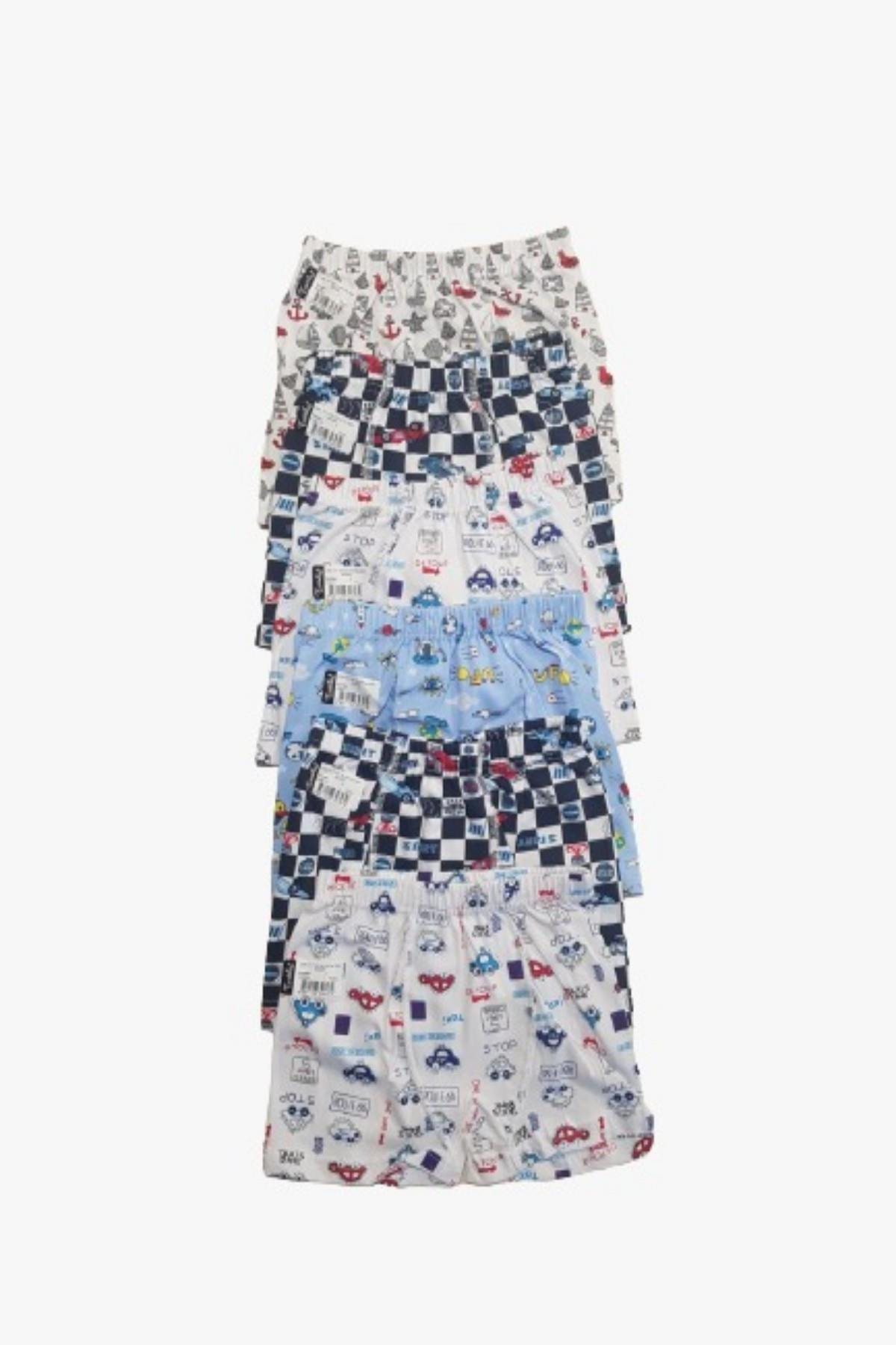 Tutku Erkek Çocuk 6Lı Paket Karışık Desenli Elastan Empirme Boxer