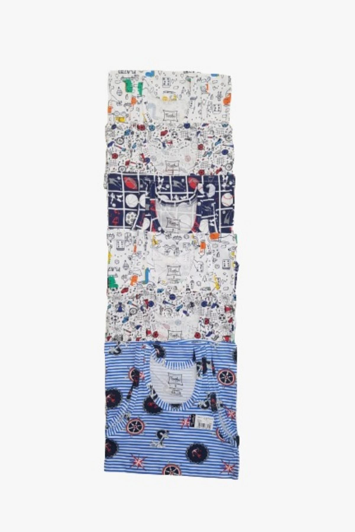 Tutku Erkek Çocuk 6Lı Paket Karışık Desenli Elastan Empirme Atlet