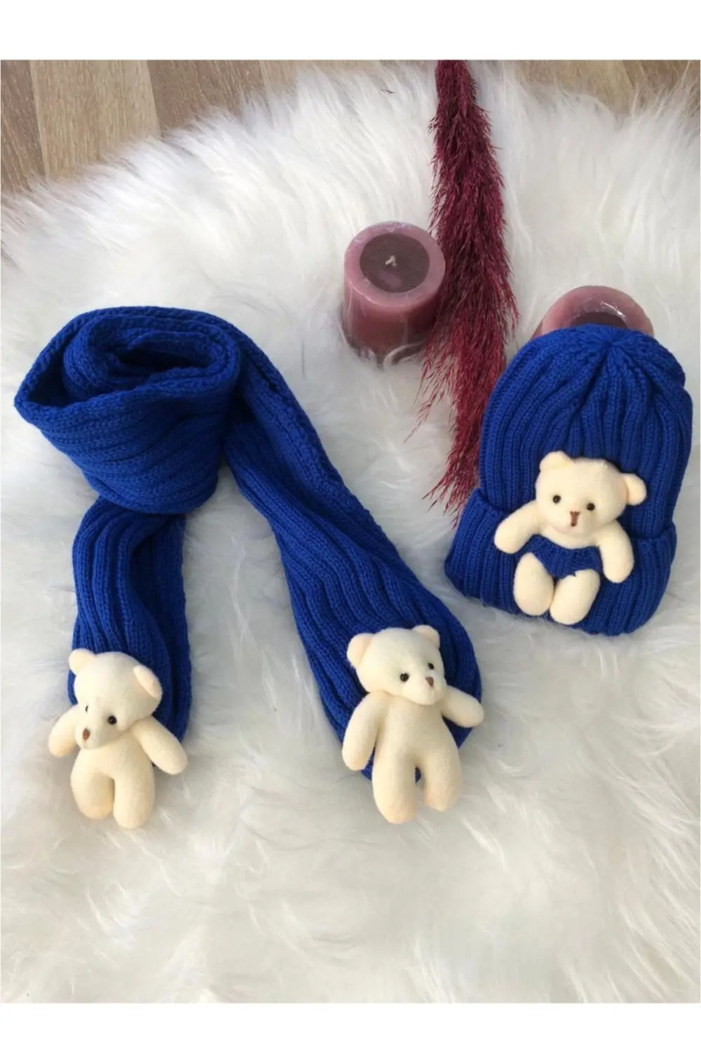 Erkek Çocuk Ayıcıklı Atkı Bere Takımı 4/14 yaş