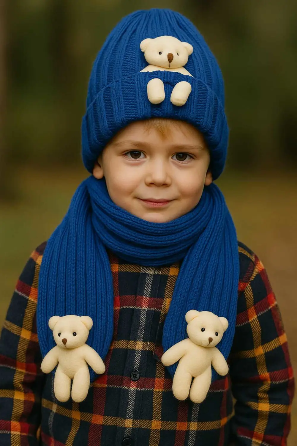 Erkek Çocuk Ayıcıklı Atkı Bere Takımı 4/14 yaş