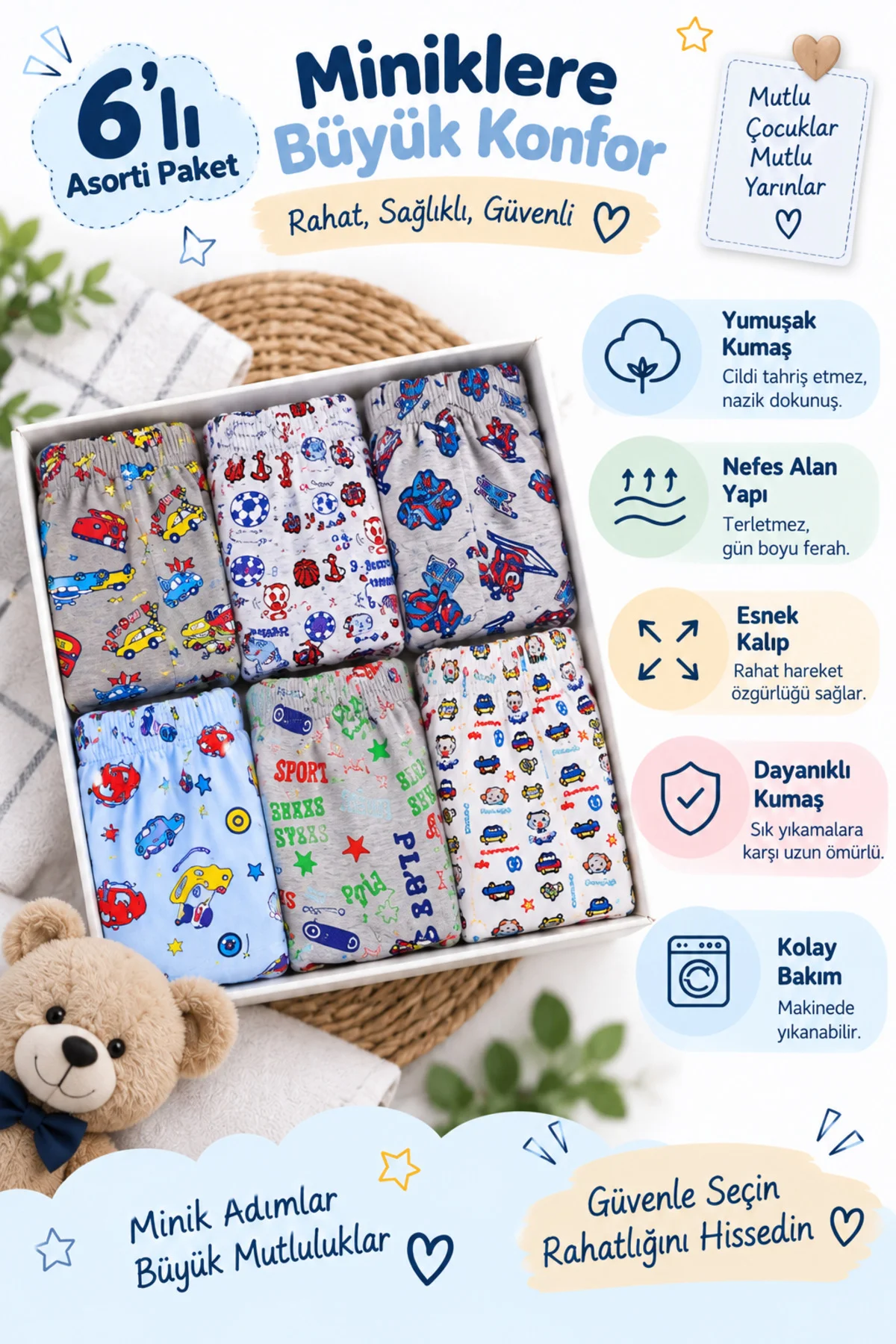 Erkek Çocuk Boxer 6'lı Paket Desenli Asorti Günlük Rahat Esnek Çocuk İç Çamaşırı Erkek Çocuk Boxer 6'lı Paket Desenli Asorti Günlük Rahat Esnek Çocuk İç Çamaşırı