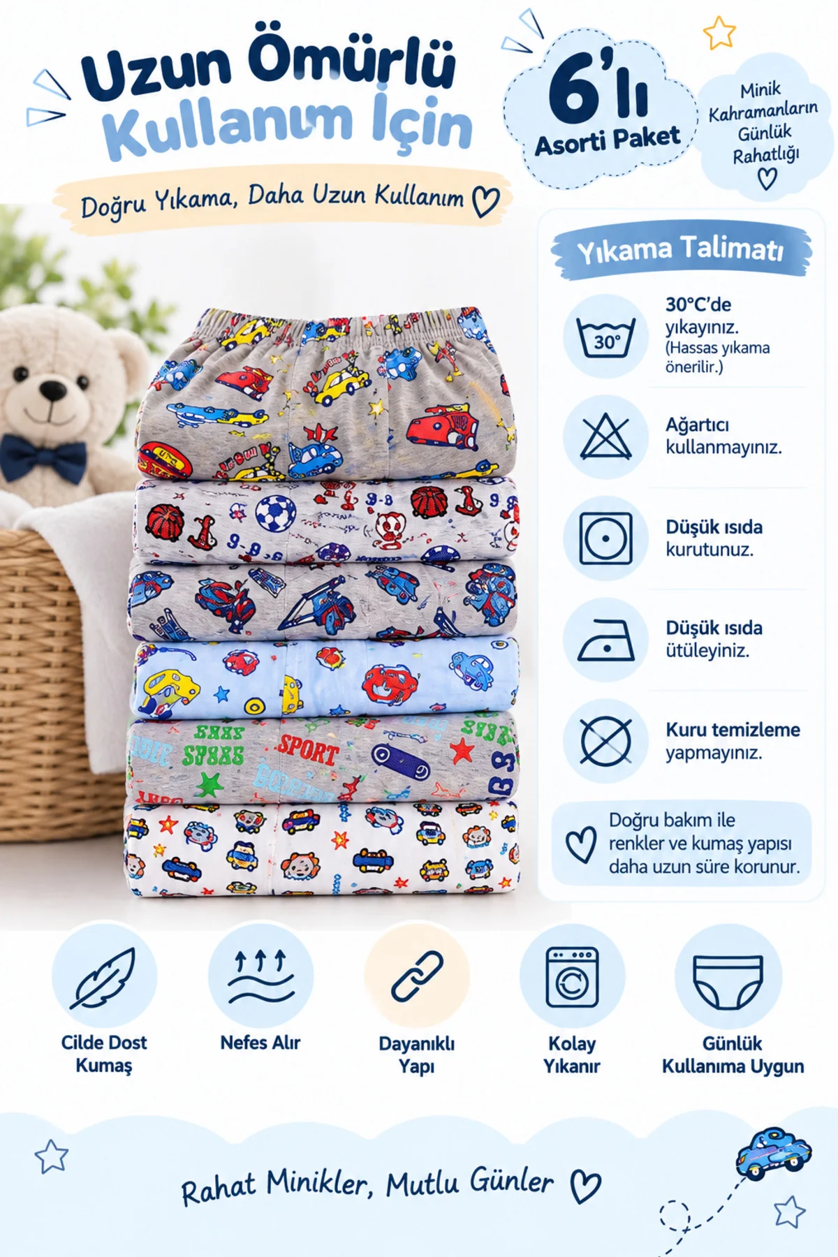 Erkek Çocuk Boxer 6'lı Paket Desenli Asorti Günlük Rahat Esnek Çocuk İç Çamaşırı Erkek Çocuk Boxer 6'lı Paket Desenli Asorti Günlük Rahat Esnek Çocuk İç Çamaşırı