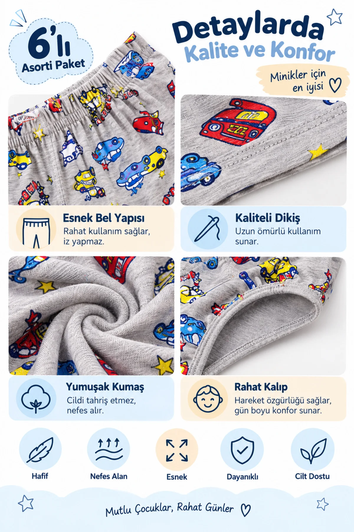 Erkek Çocuk Boxer 6'lı Paket Desenli Asorti Günlük Rahat Esnek Çocuk İç Çamaşırı Erkek Çocuk Boxer 6'lı Paket Desenli Asorti Günlük Rahat Esnek Çocuk İç Çamaşırı