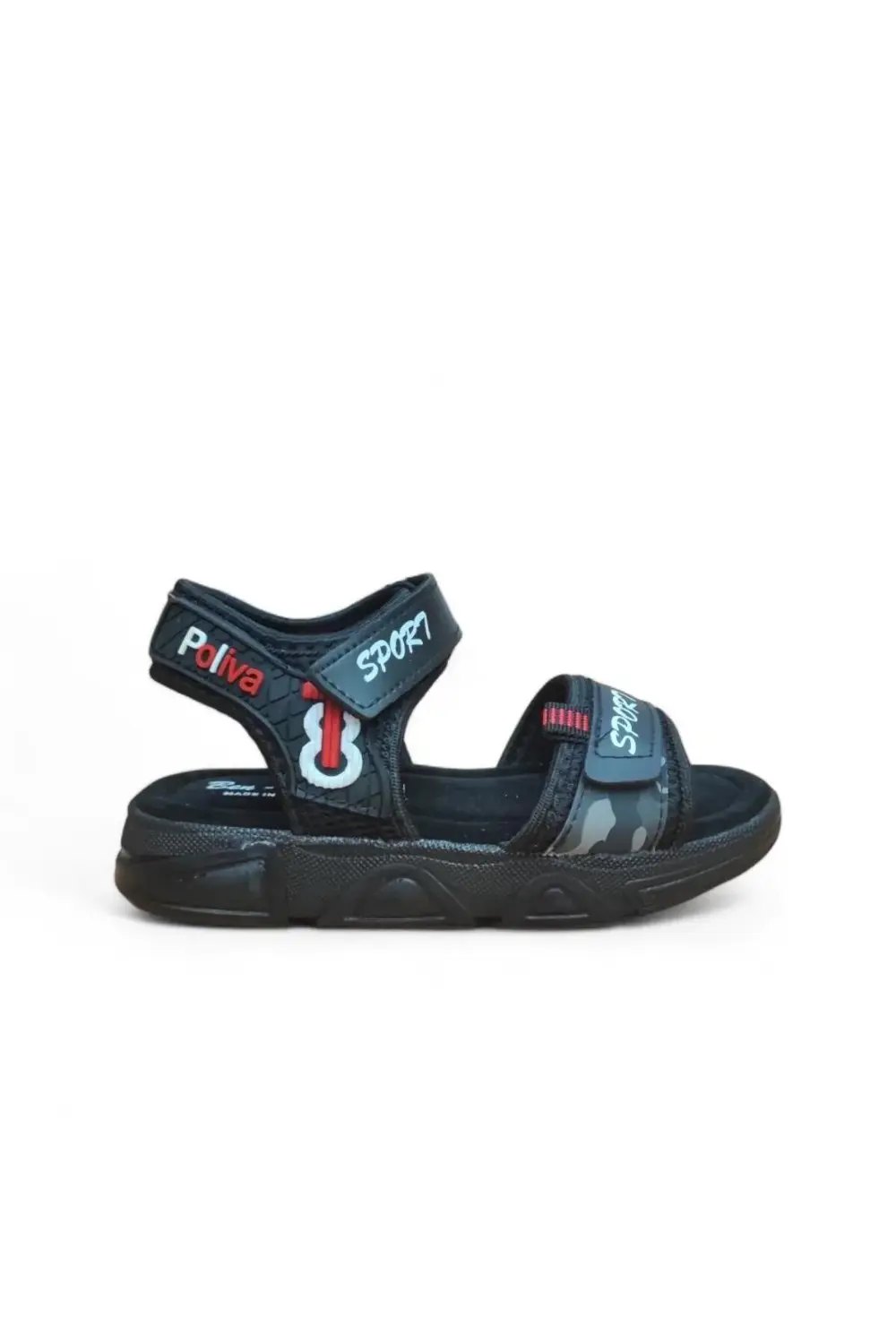 Erkek Çocuk Cırtlı Hafif Rahat Taban Sandalet Siyah-Kırmızı