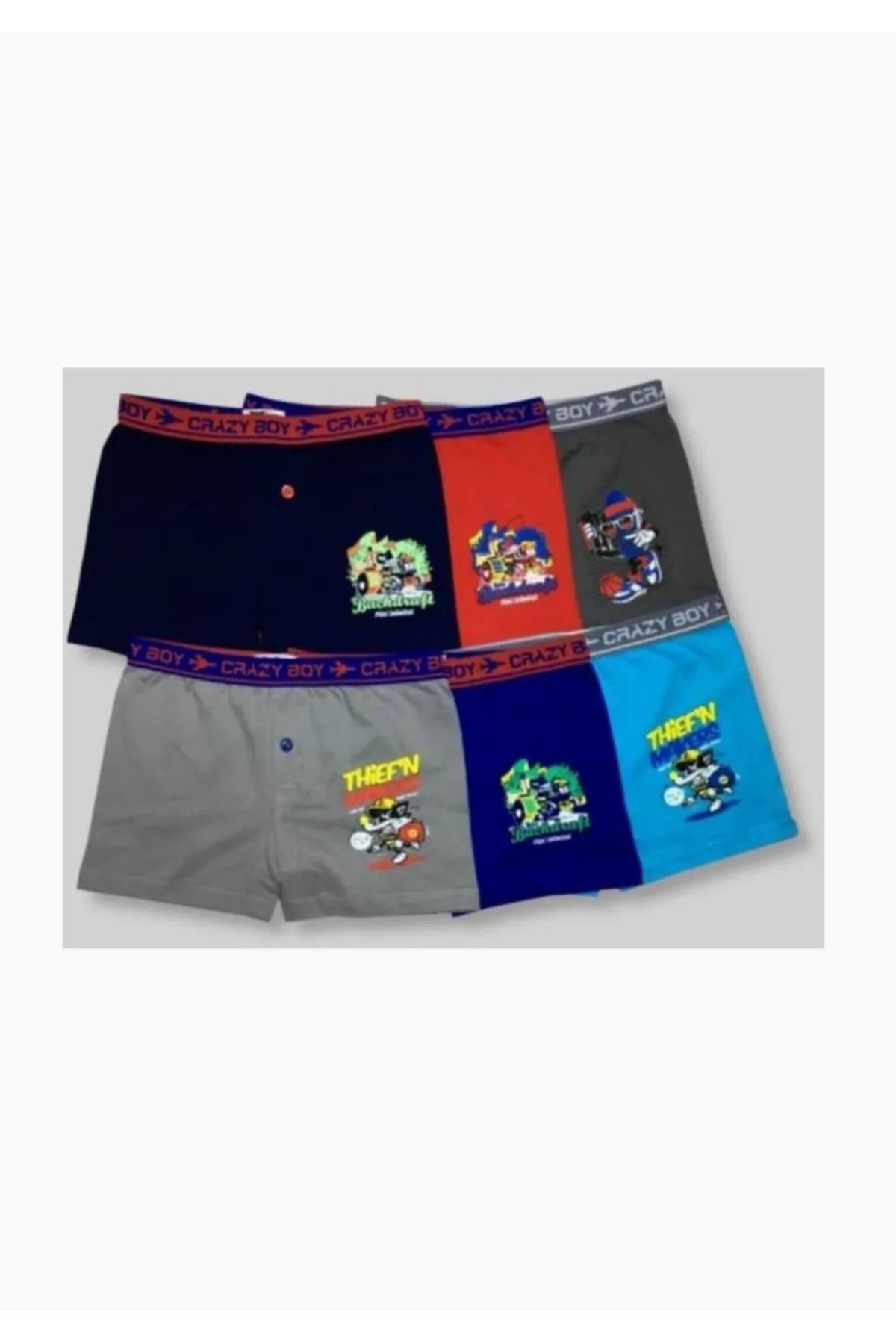 Erkek Çocuk Çok Renkli 6'lı Paket Elastan Pamuk Baskılı Boxer Yeni Sezon