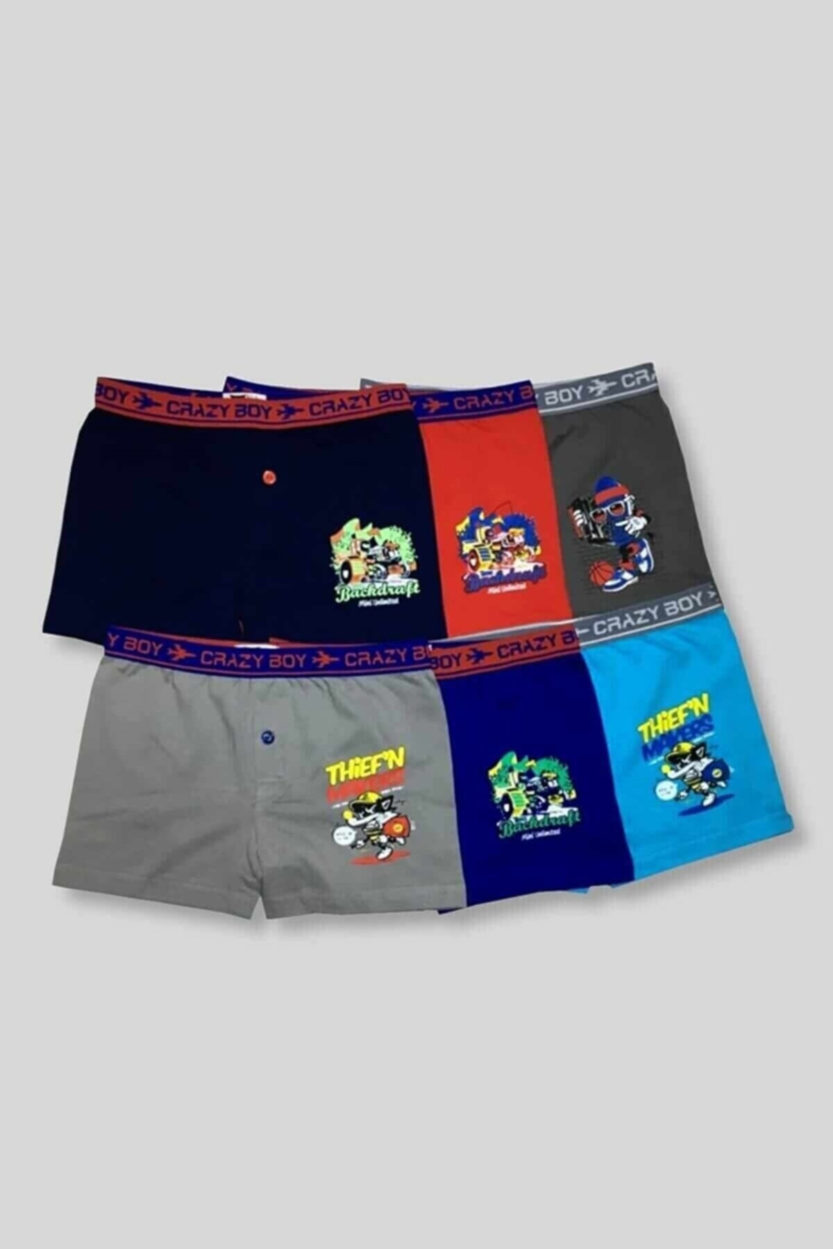 Erkek Çocuk Çok Renkli 6'lı Paket Elastan Pamuk Baskılı Boxer