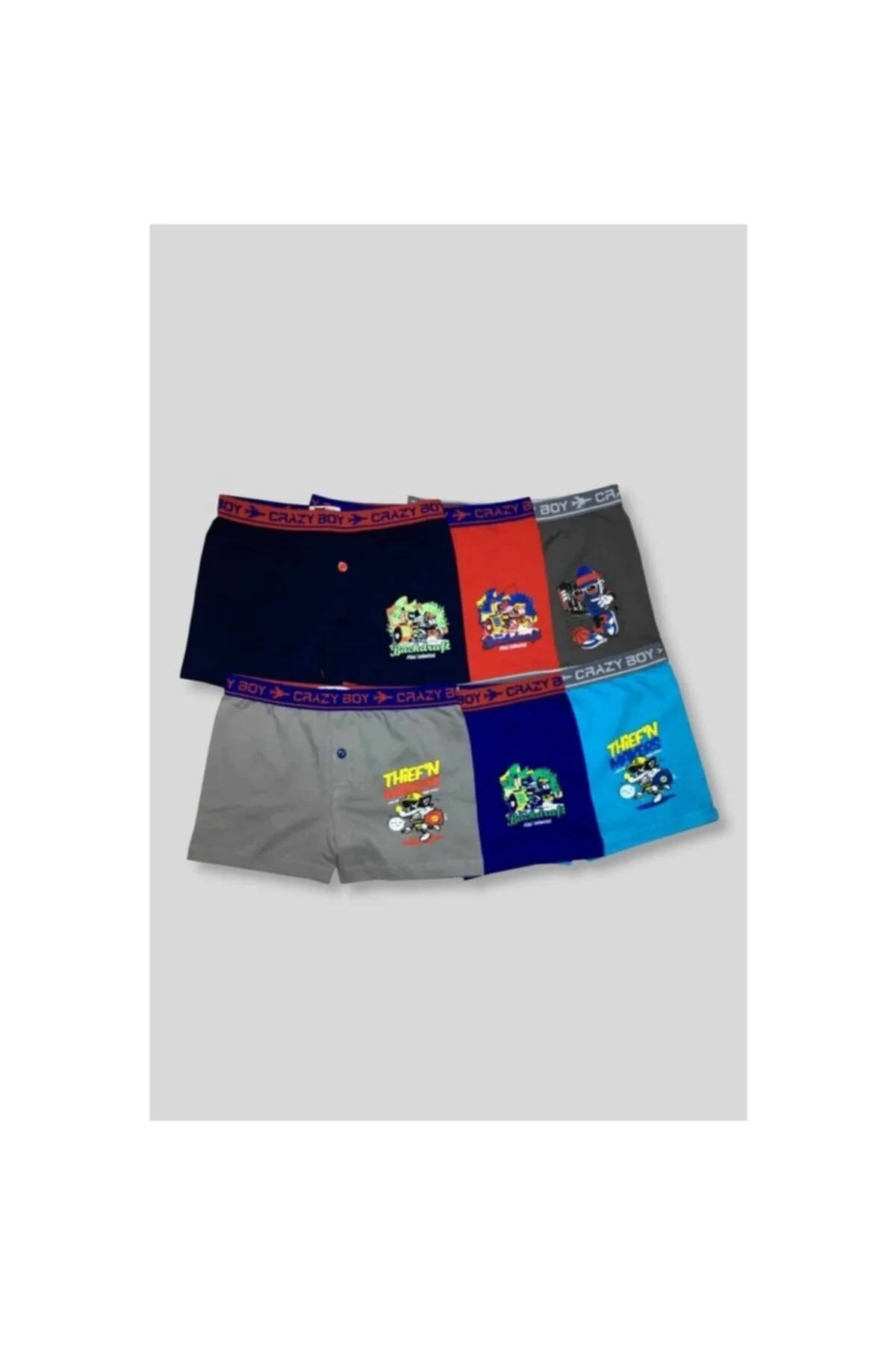 Erkek Çocuk Elastan Baskılı Boxer Şort 6 Adet
