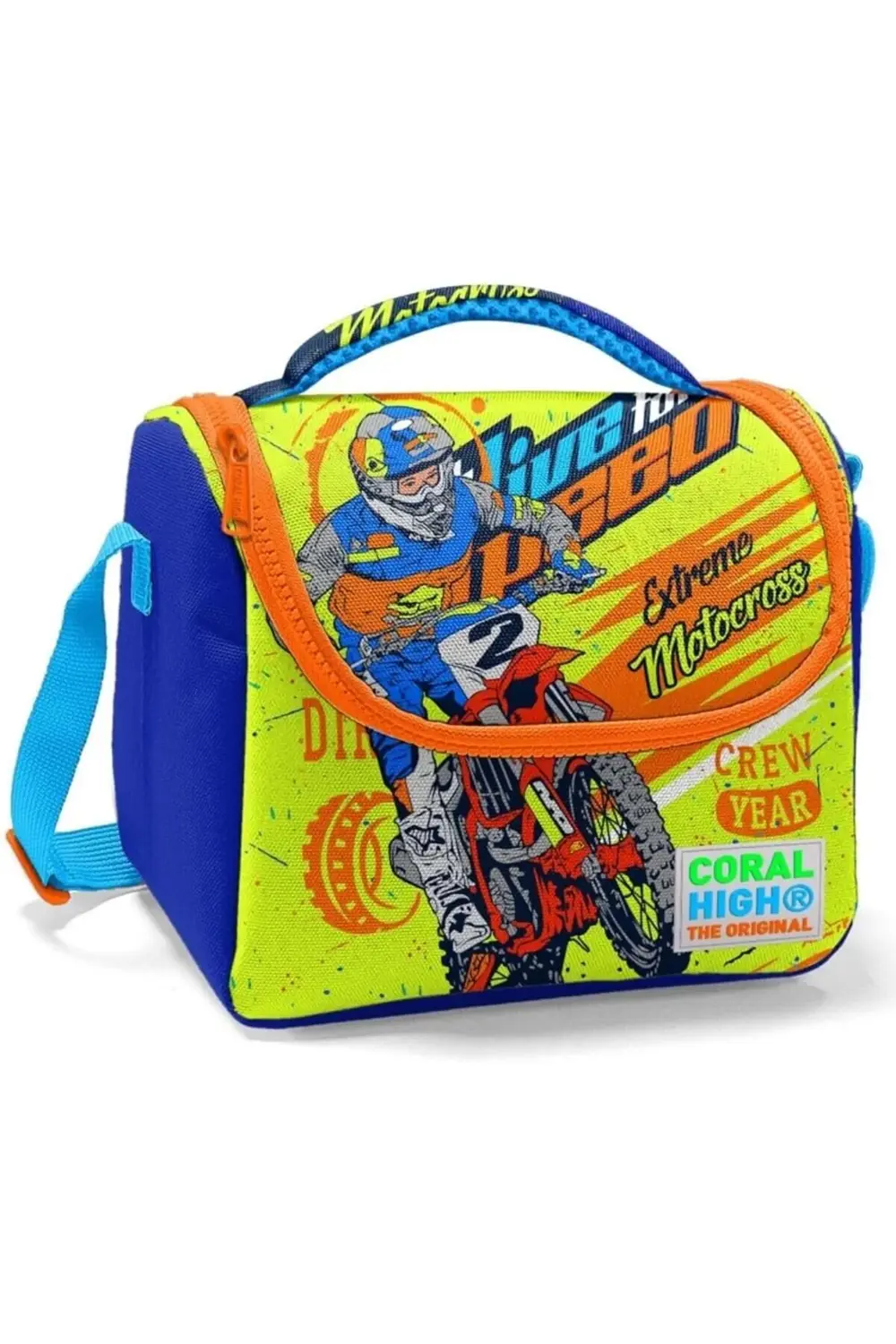 Erkek Çocuk Mavi Sarı Motorsiklet İlkokul Okul Beslenme Çantası 1