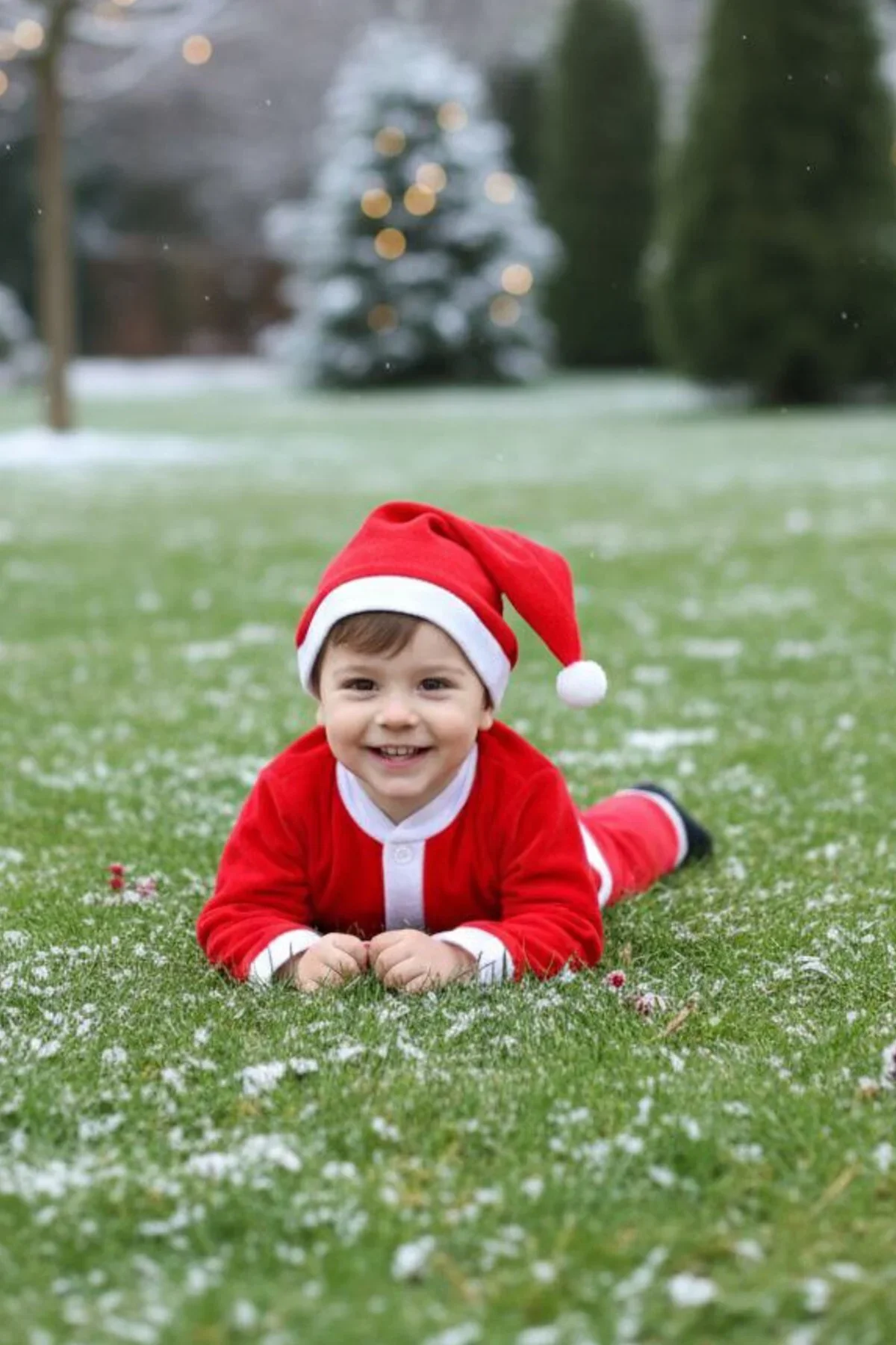 Erkek Çocuk Noel Baba Kostümü Kırmızı Kışlık Takım Yeni Yıl Parti Festivali Elbisesi Seti - Görsel 4