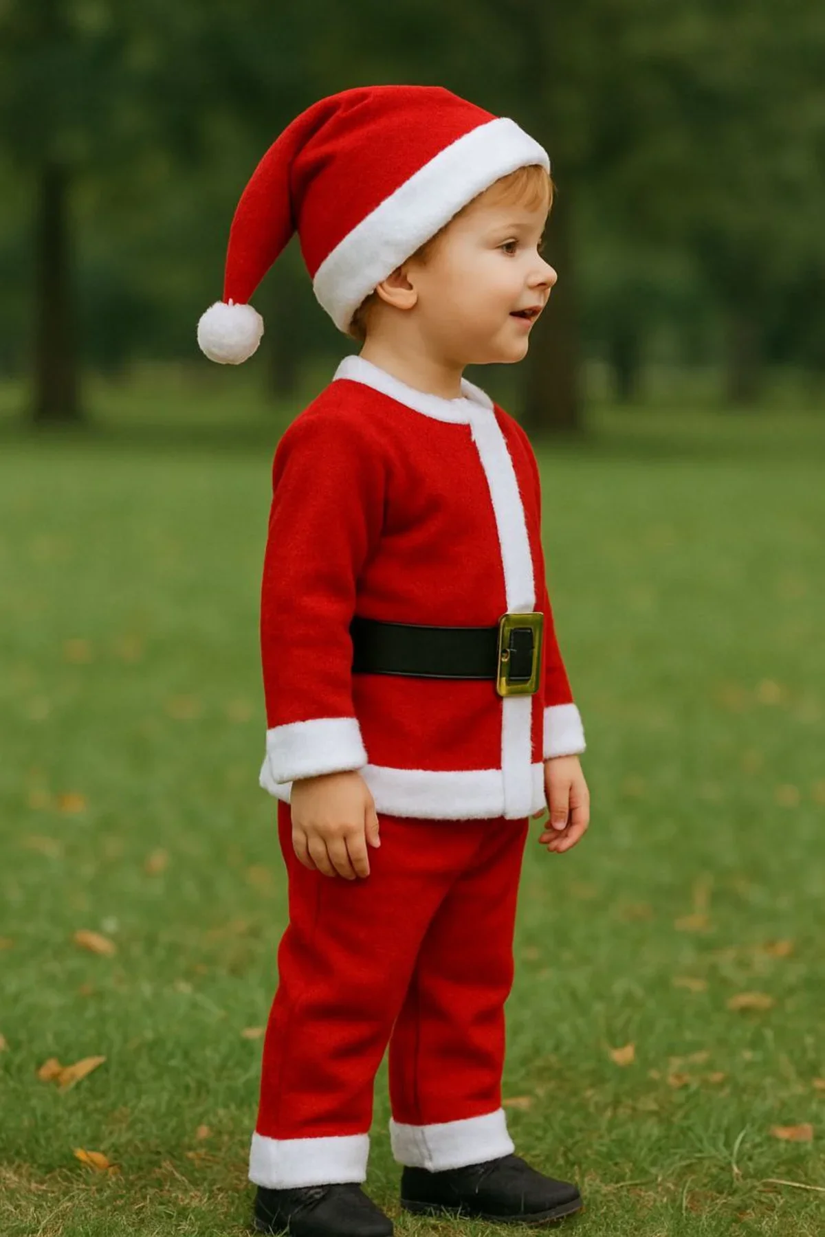 Erkek Çocuk Noel Baba Kostümü Kırmızı Kışlık Takım Yeni Yıl Parti Festivali Elbisesi Seti - Görsel 8