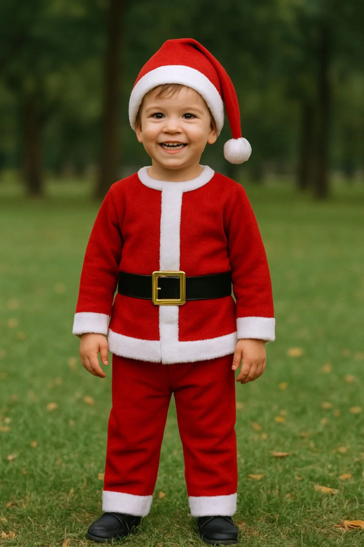 Erkek Çocuk Noel Baba Kostümü Kırmızı Kışlık Takım Yeni Yıl Parti
