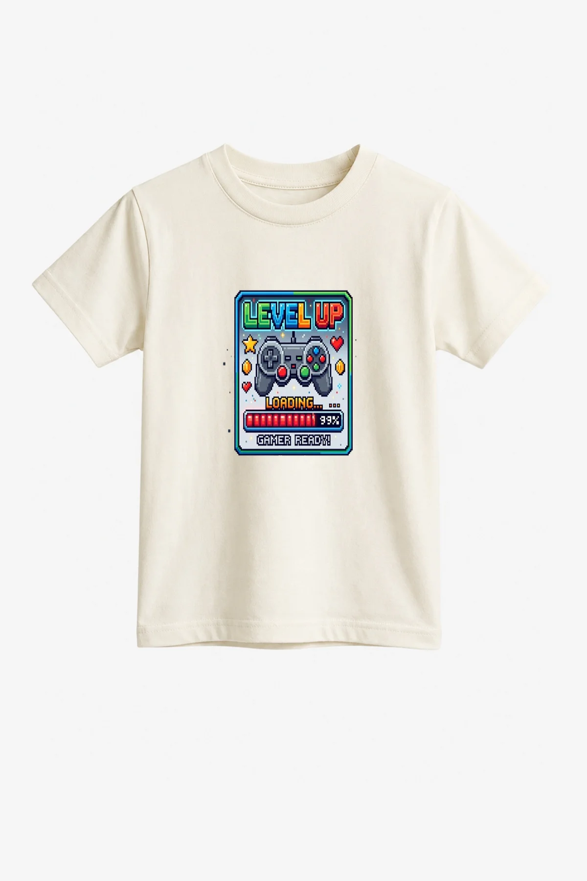 Erkek Çocuk Siyah Oyun Baskılı Tişört - Level Up Temalı T-Shirt