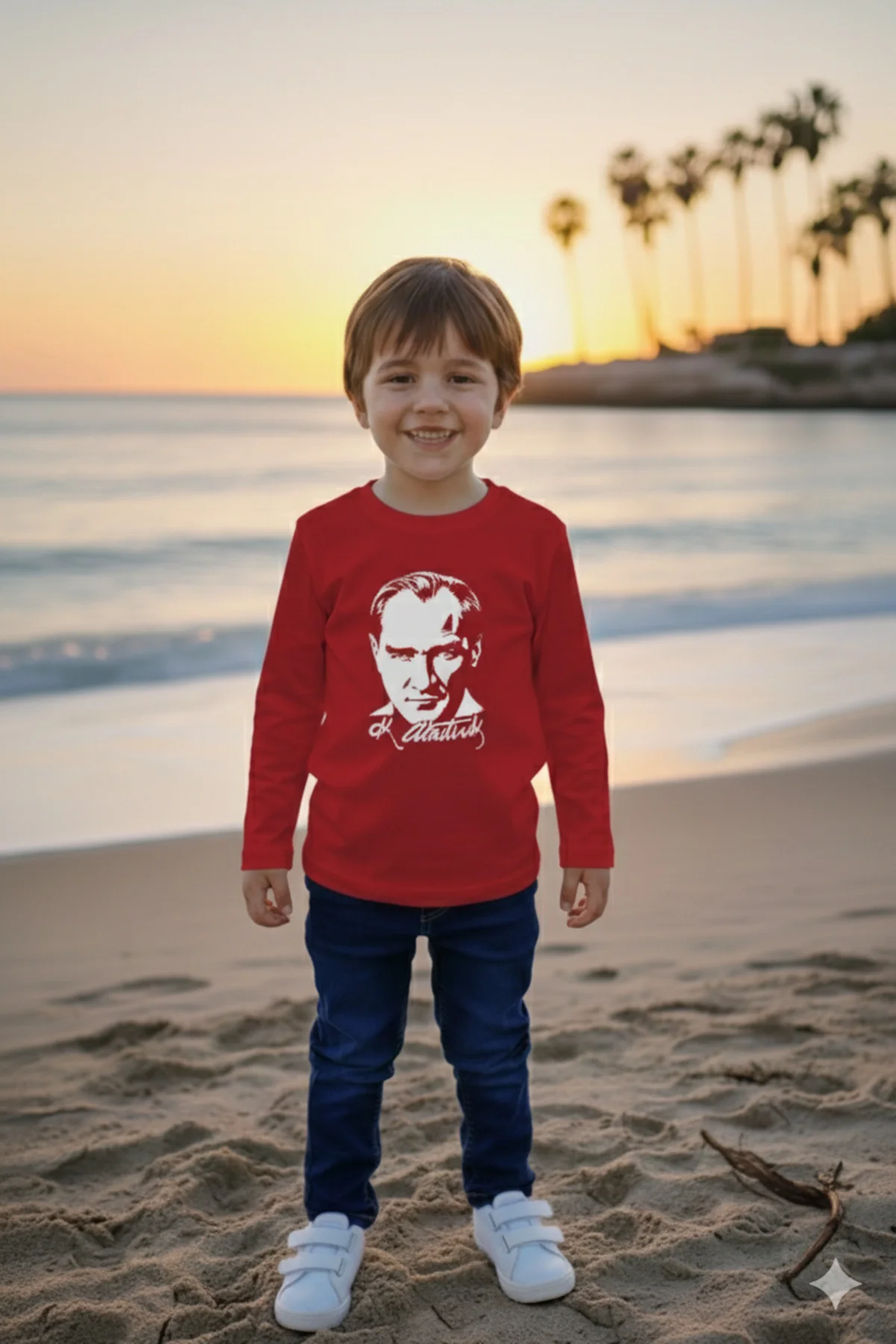 Erkek Çocuk Unisex Çocuk Siyah Atatürk Baskılı Uzun Kollu Rahat G