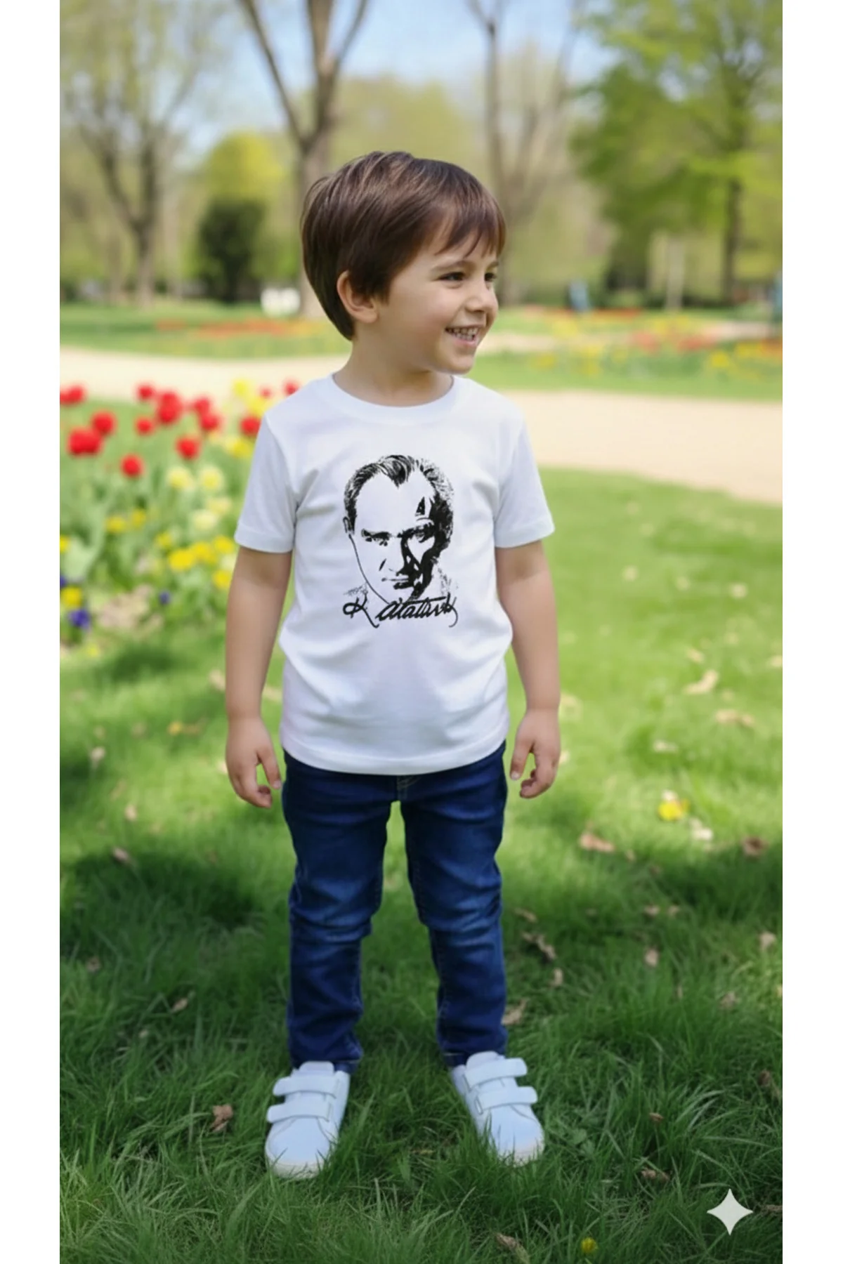 Erkek Çocuk Unisex Tişört Atatürk Baskılı Kısa Kollu Rahat Günlük