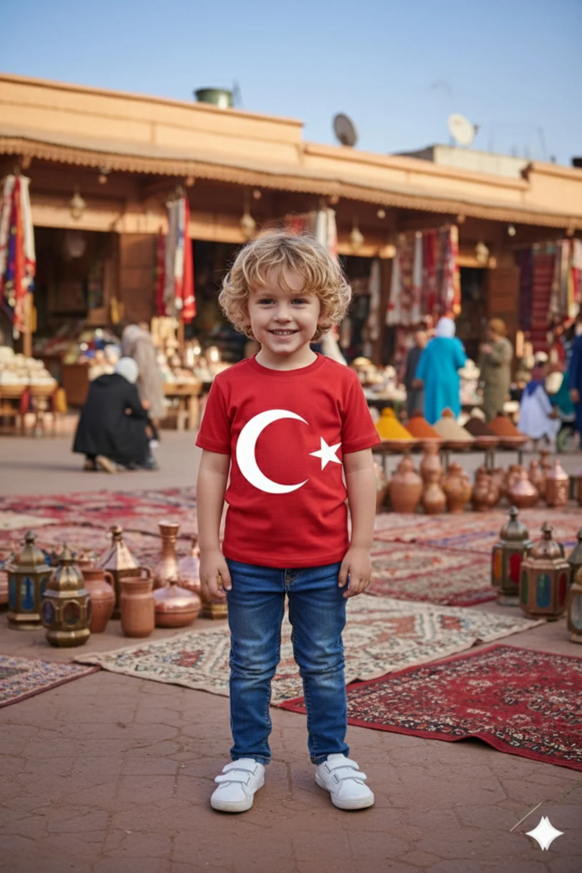 Erkek Çocuk Unisex Tişört Kırmızı Ay Yıldız Baskılı Tişört Kısa K Erkek Çocuk Unisex Tişört Kırmızı Ay Yıldız Baskılı Tişört Kısa K