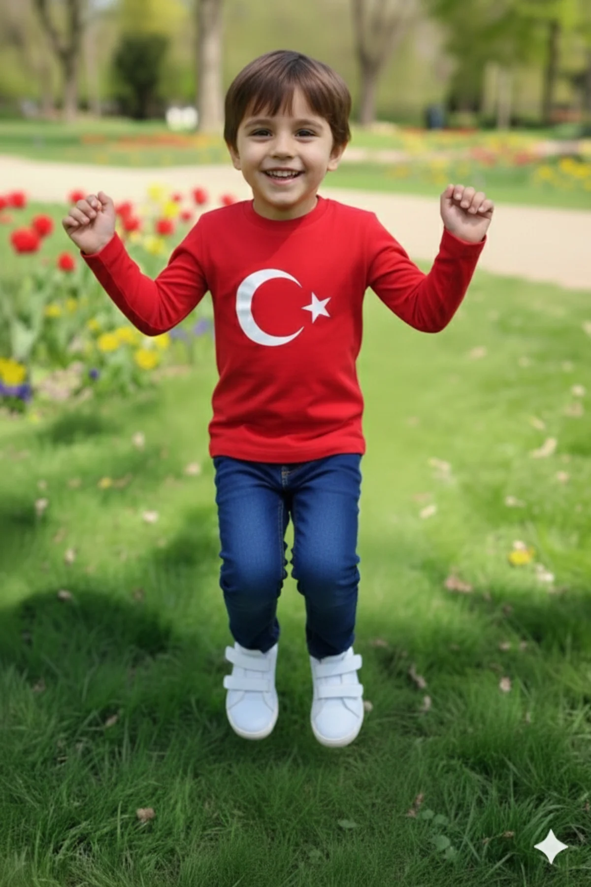 Erkek Çocuk Unisex Tişört Kırmızı Ay Yıldız Baskılı Tişört Uzun K Erkek Çocuk Unisex Tişört Kırmızı Ay Yıldız Baskılı Tişört Uzun K
