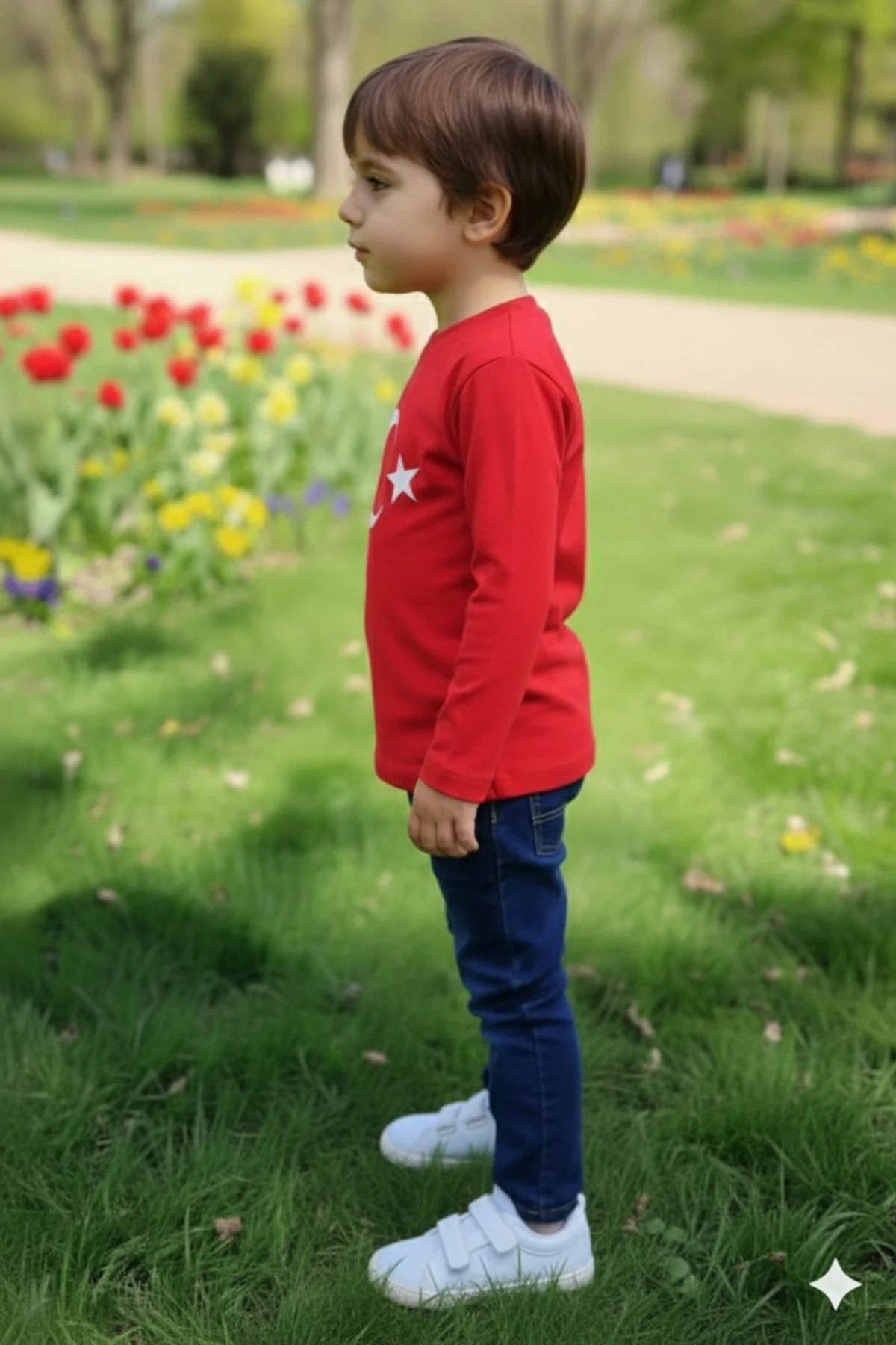 Erkek Çocuk Unisex Tişört Kırmızı Ay Yıldız Baskılı Tişört Uzun K Erkek Çocuk Unisex Tişört Kırmızı Ay Yıldız Baskılı Tişört Uzun K