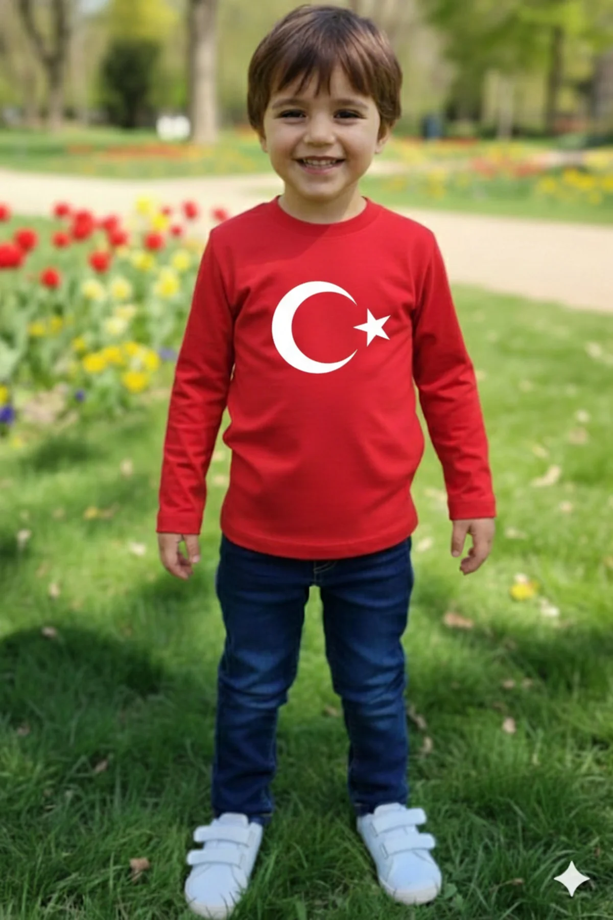 Erkek Çocuk Unisex Tişört Kırmızı Ay Yıldız Baskılı Tişört Uzun K Erkek Çocuk Unisex Tişört Kırmızı Ay Yıldız Baskılı Tişört Uzun K