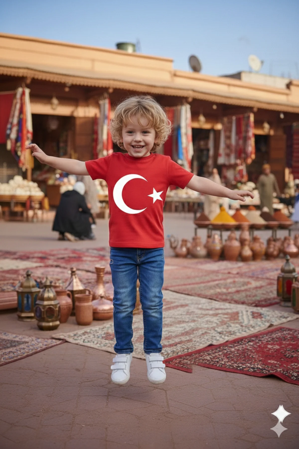 Erkek Çocuk Unisex Tişört Kırmızı Ay Yıldız Baskılı Tişört Kısa K Erkek Çocuk Unisex Tişört Kırmızı Ay Yıldız Baskılı Tişört Kısa K