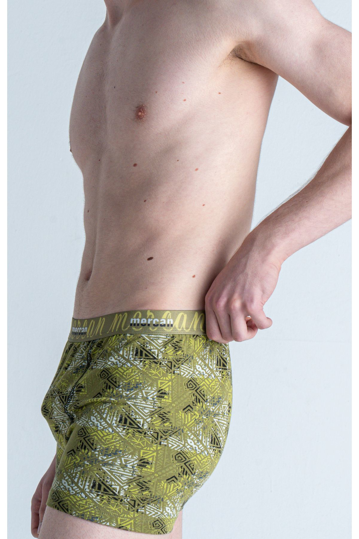 Mercan Erkek Çok Renkli 3'Lü Likralı Pamuklu Boxer (Bordo Gri Tilsim)