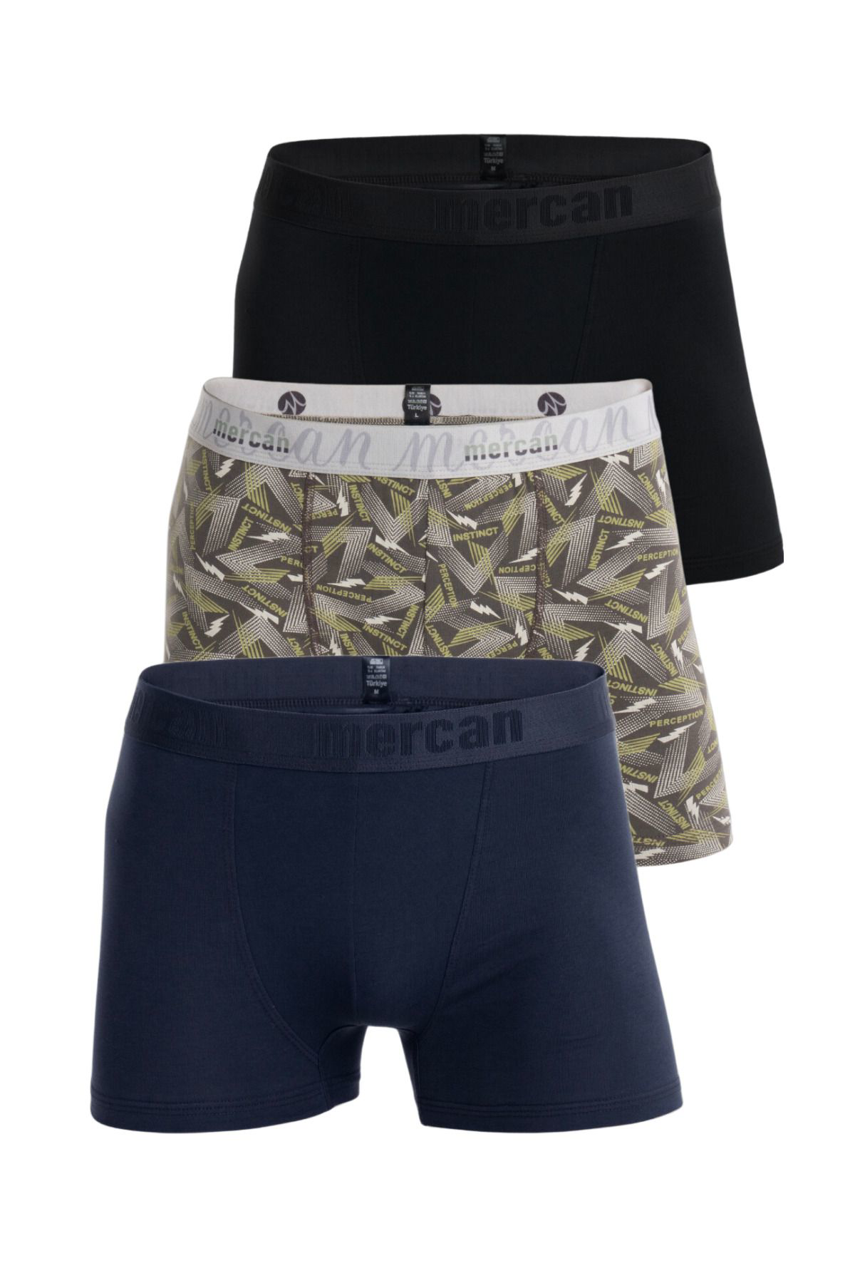 Mercan Erkek Çok Renkli 3'Lü Likralı Pamuklu Boxer (Siyah Lacivert Perfe