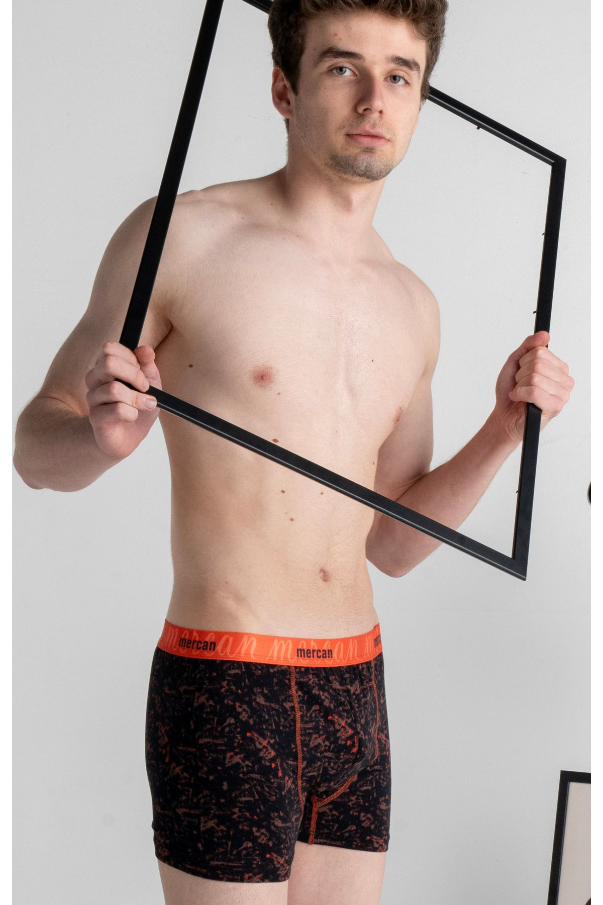 Mercan Erkek Çok Renkli 3'Lü Likralı Pamuklu Boxer (Antrasit Beyaz Picas