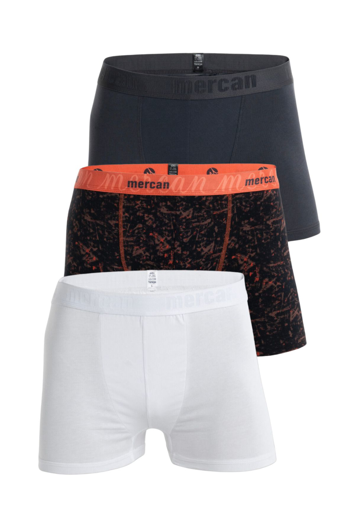 Mercan Erkek Çok Renkli 3'Lü Likralı Pamuklu Boxer (Antrasit Beyaz Picas