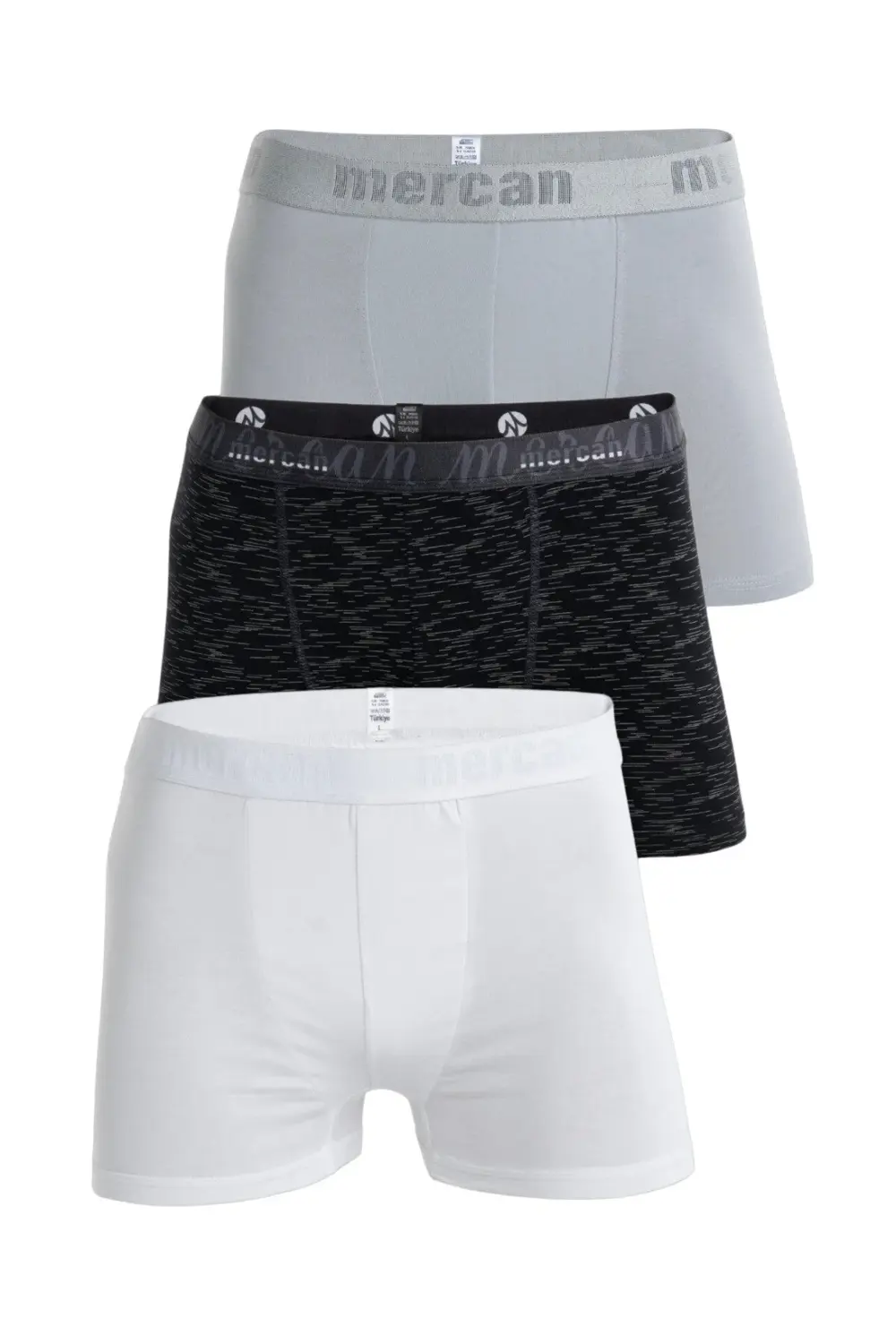 Erkek Çok Renkli 3'lü Likralı Pamuklu Boxer (BEYAZ GRİ UZAY)