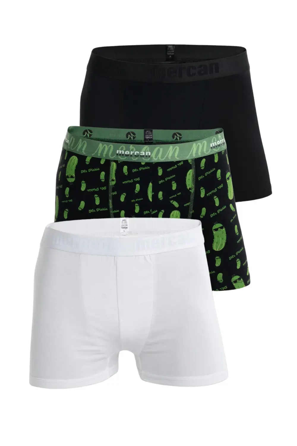 Erkek Çok Renkli 3'lü Likralı Pamuklu Boxer (BEYAZ SİYAH MR. PICK