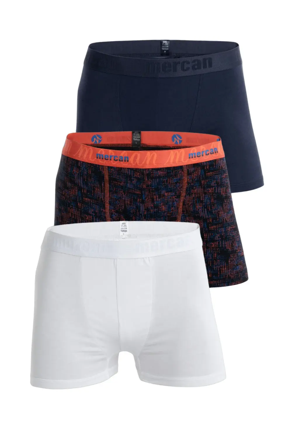 Erkek Çok Renkli 3'lü Likralı Pamuklu Boxer (LACİVERT BEYAZ KARMA